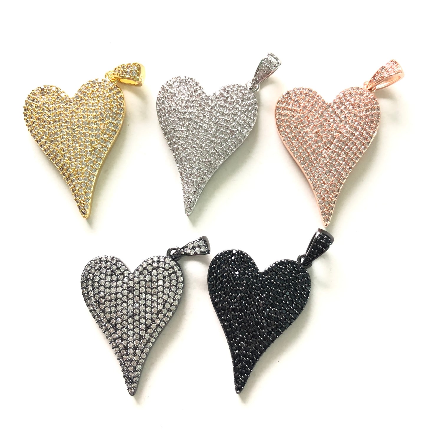 5pcs/lot 40*23.5mm CZ Paved Heart Charms CZ Paved Charms Hearts Large Sizes Charms Beads Beyond