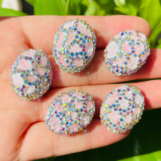 5pcs Pink Stone Clear AB Rhinestone Pave Oval Spacers Focal Beads Rhinestone Spacers Focal Beads Rhinestone Focal Beads Charms Beads Beyond