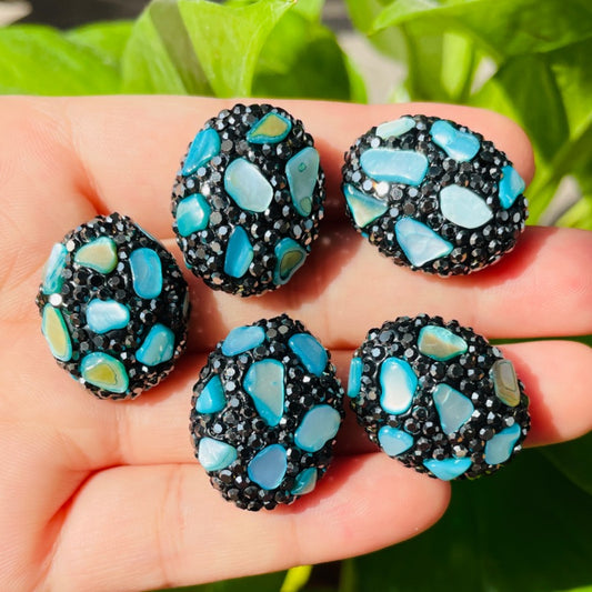 5pcs Light Blue Stone Black Rhinestone Pave Oval Spacers Focal Beads Rhinestone Spacers Focal Beads Rhinestone Focal Beads Charms Beads Beyond