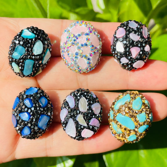 6pcs Mulitcolor Stone Rhinestone Pave Oval Spacers Focal Beads Rhinestone Spacers Focal Beads Rhinestone Focal Beads Charms Beads Beyond