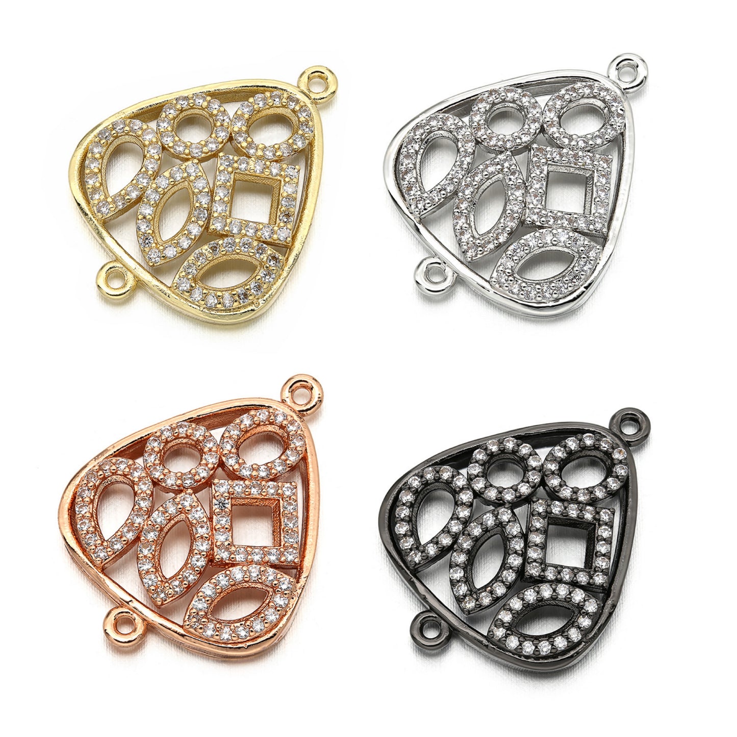 10pcs/lot 18*23mm CZ Paved Triangle Connectors Mix Colors CZ Paved Connectors Charms Beads Beyond