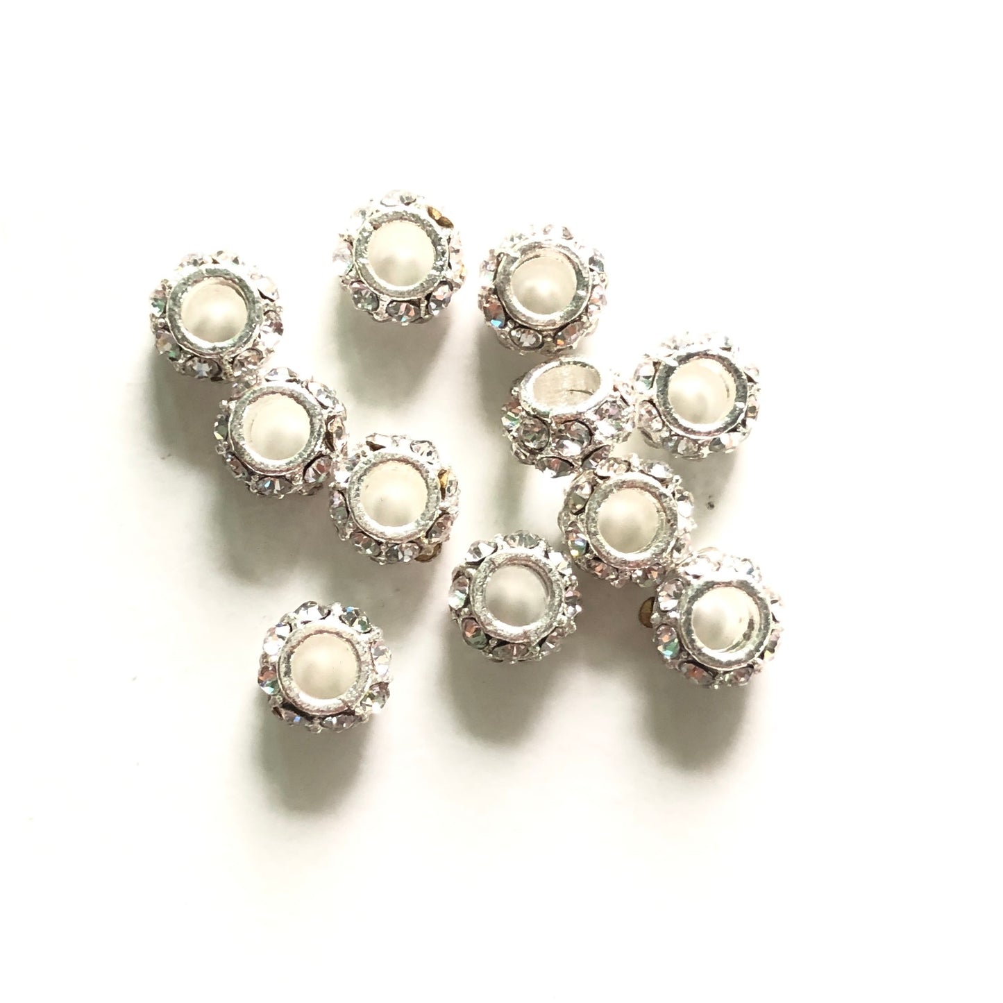 20-50pcs/lot 6mm Clear Rhinestone Paved Alloy Wheel Spacers Silver Alloy Spacers & Wholesale Charms Beads Beyond