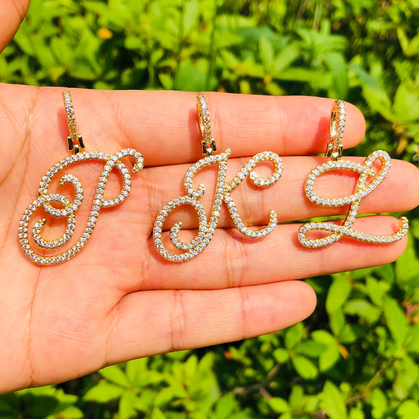 10pcs/lot CZ Paved Vintage Initial Alphabet Necklace -Gold Necklaces Charms Beads Beyond