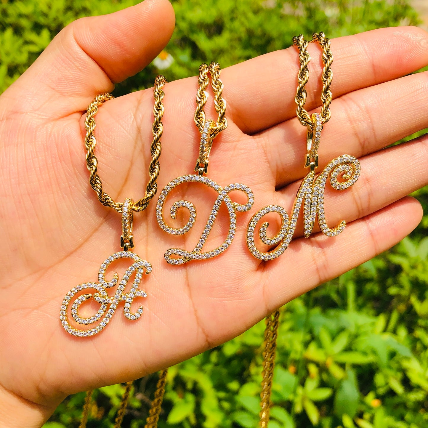 10pcs/lot CZ Paved Vintage Initial Alphabet Necklace -Gold Necklaces Charms Beads Beyond