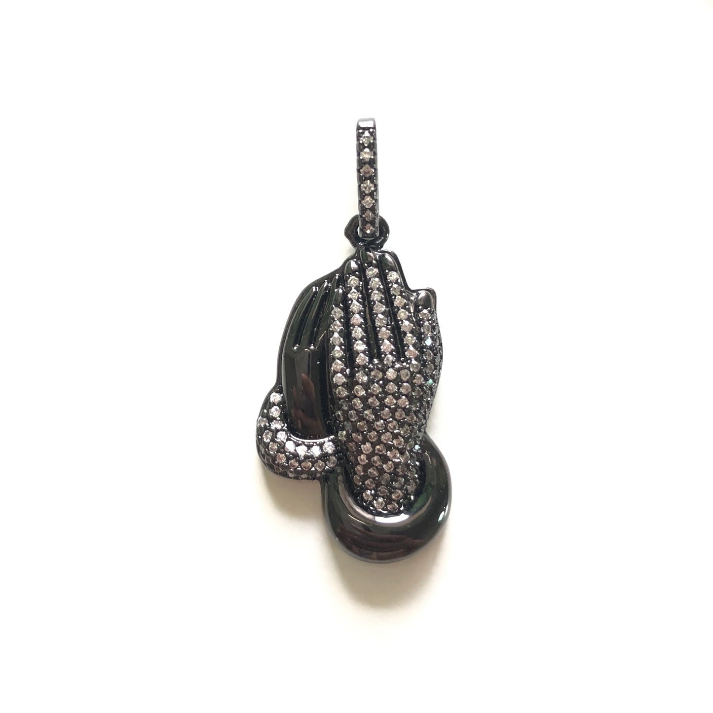 10pcs/lot 31*17mm CZ Paved Praying Hands Charms Clear on Black CZ Paved Charms Christian Quotes Symbols Charms Beads Beyond