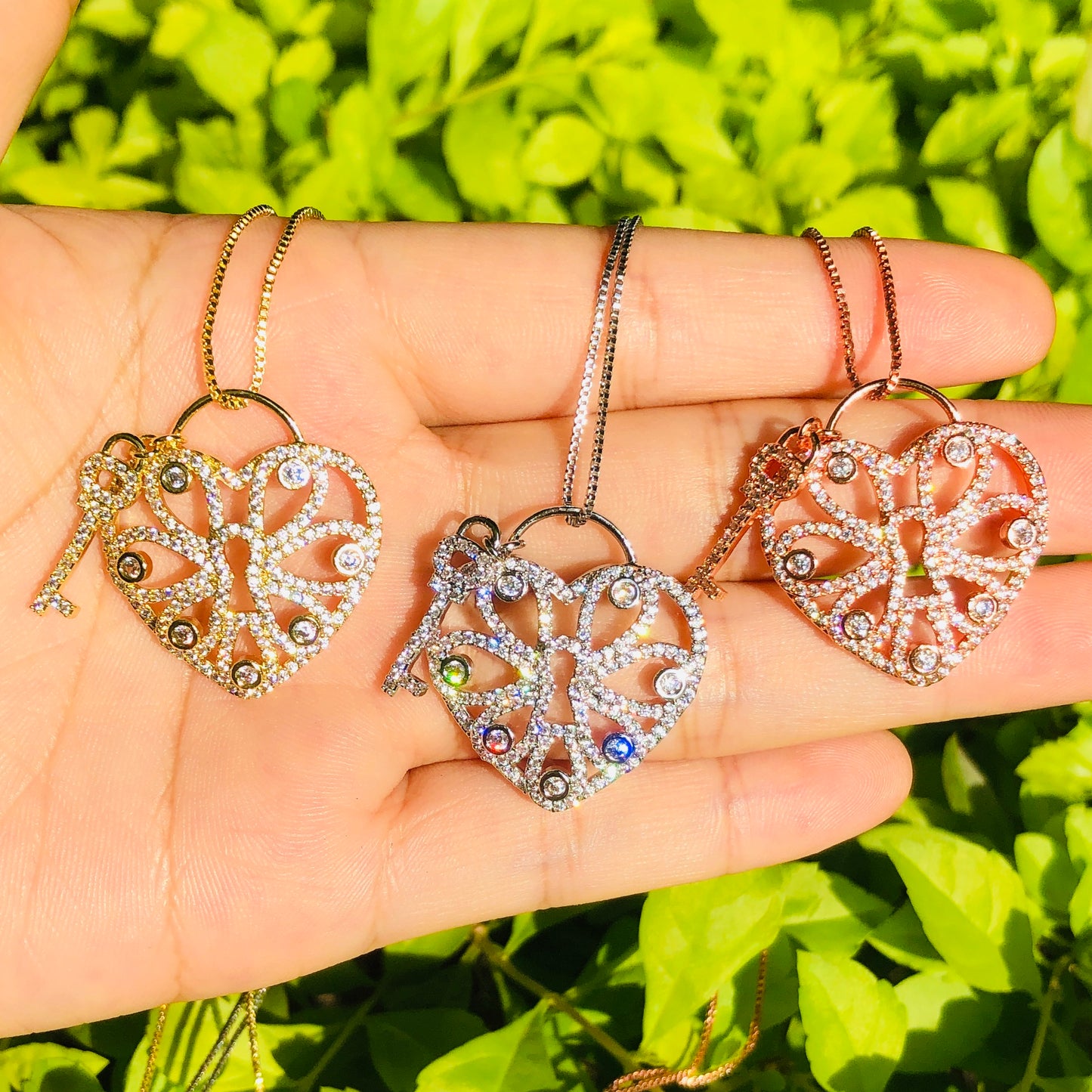 5pcs/lot 27*30mm CZ Paved Heart Lock & Key Necklace Necklaces Love & Heart Necklaces Charms Beads Beyond