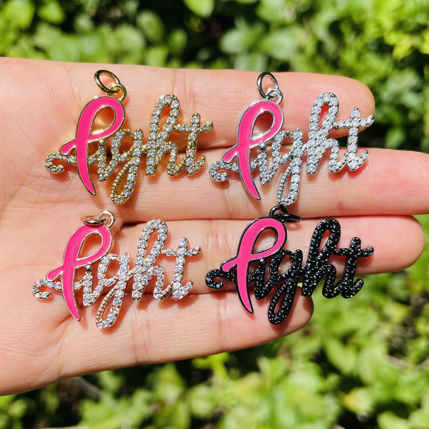 10pcs/lot CZ Paved Pink Ribbon Fight Charms - Breast Cancer Awareness CZ Paved Charms Breast Cancer Awareness Charms Beads Beyond