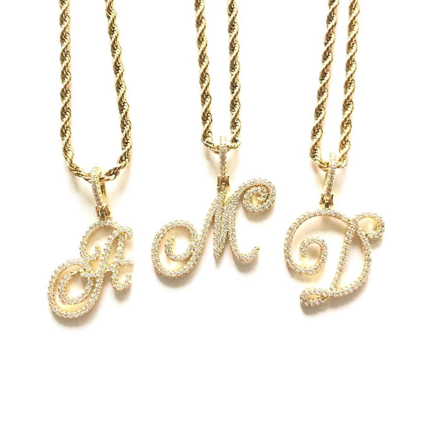 10pcs/lot CZ Paved Vintage Initial Alphabet Necklace -Gold Necklaces Charms Beads Beyond