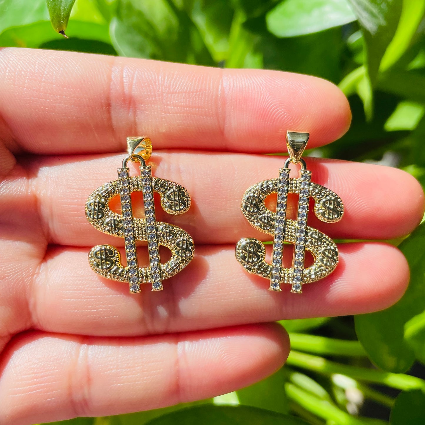 5pcs/lot 23 *18mm Gold Plated Dollar Charm Pendants CZ Paved Charms New Charms Arrivals Symbols Charms Beads Beyond