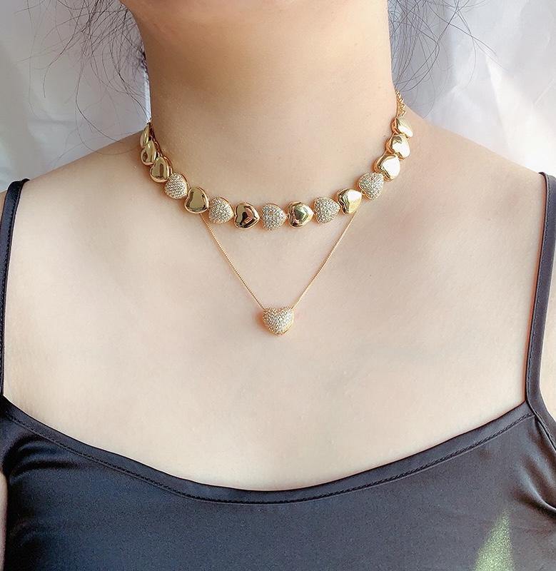 2 Sets/Lot CZ Paved Small Heart Necklace Necklaces Love & Heart Necklaces Charms Beads Beyond