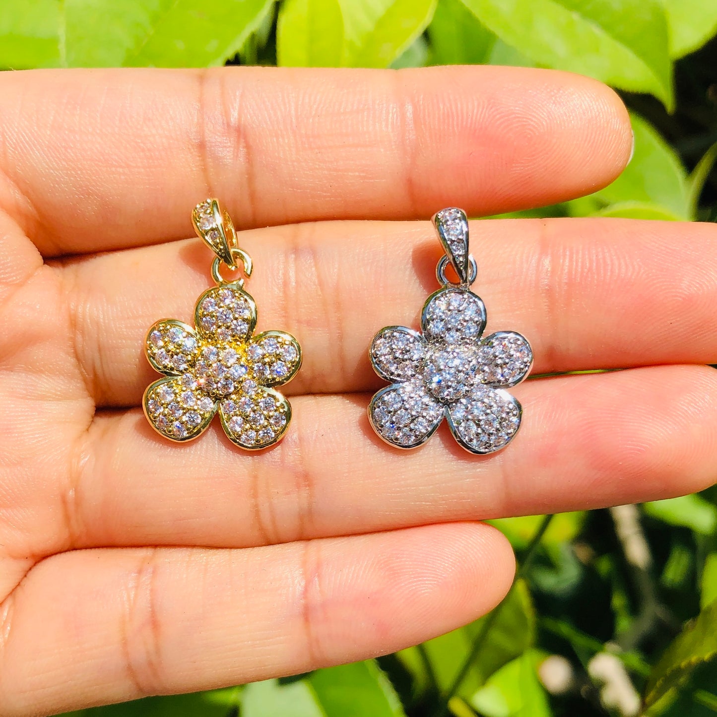 10pcs/lot 15mm CZ Paved Flower Charms CZ Paved Charms Flowers Charms Beads Beyond