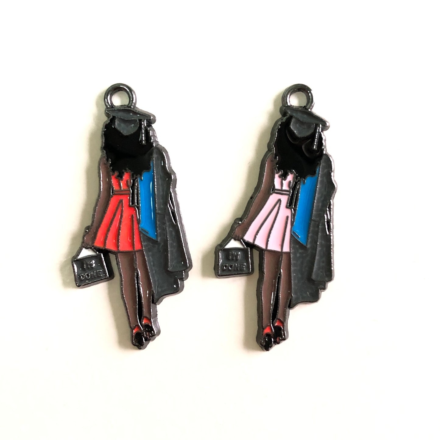 10pcs/lot Afro Black Girl Charms -I'm Done Graduate / Graduation Enamel Afro Charms On Sale Charms Beads Beyond