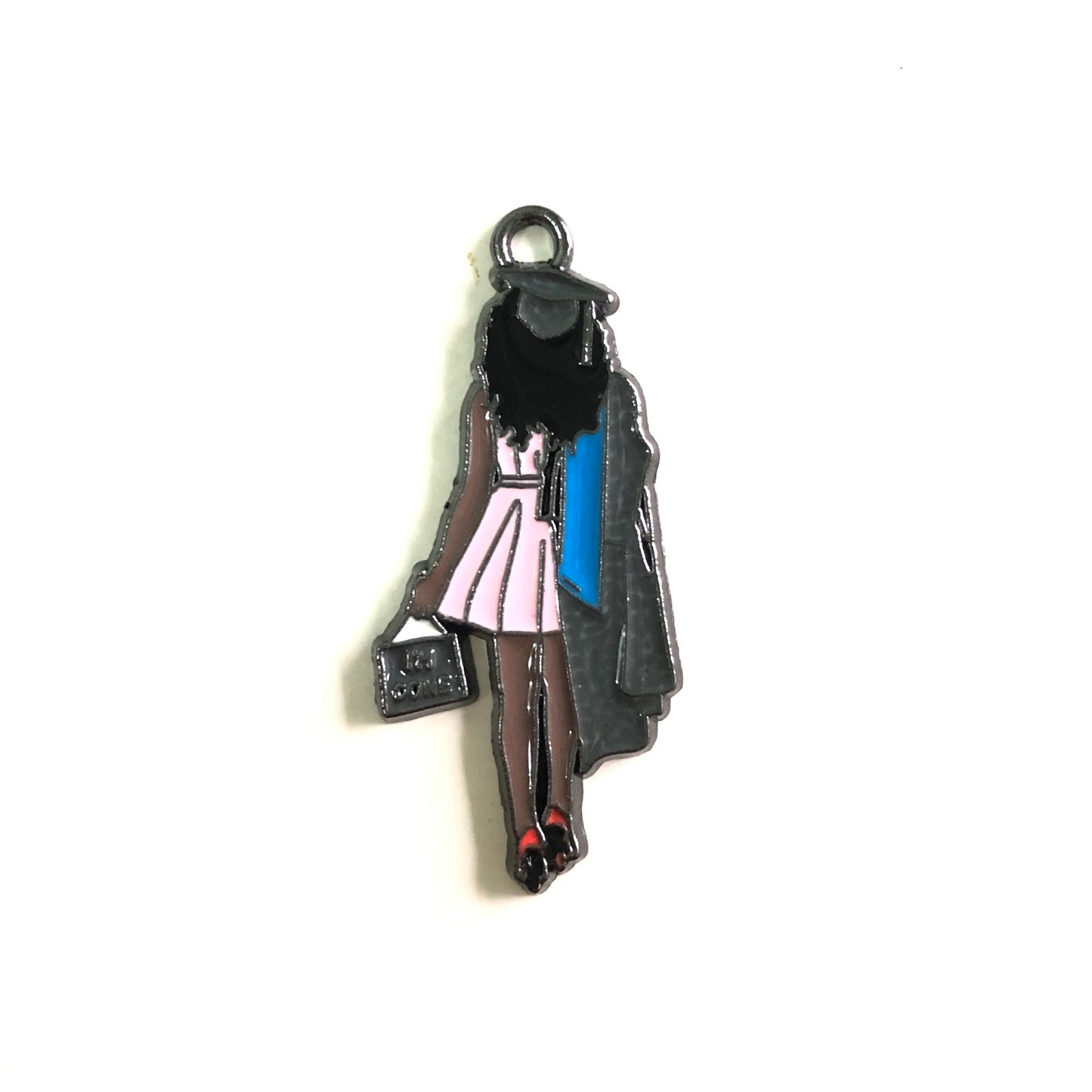 10pcs/lot Afro Black Girl Charms -I'm Done Graduate / Graduation Enamel Afro Charms On Sale Charms Beads Beyond
