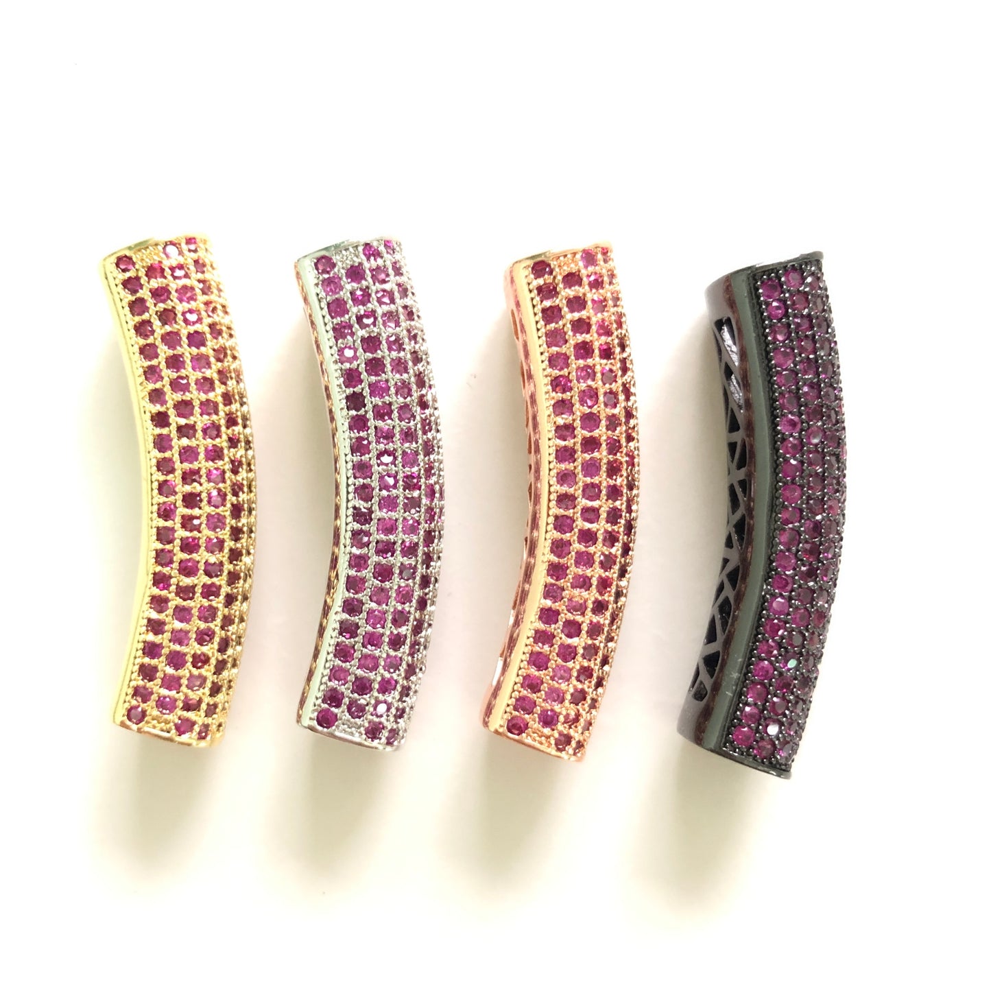5-10pcs/lot 37.7*9mm Fuchsia CZ Paved Tube Bar Spacers CZ Paved Spacers Colorful Zirconia Tube Bar Centerpieces Charms Beads Beyond