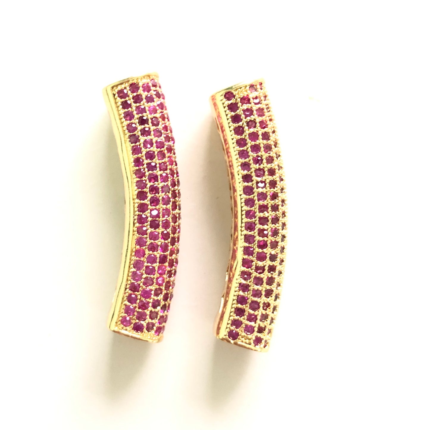 5-10pcs/lot 37.7*9mm Fuchsia CZ Paved Tube Bar Spacers Gold CZ Paved Spacers Colorful Zirconia Tube Bar Centerpieces Charms Beads Beyond