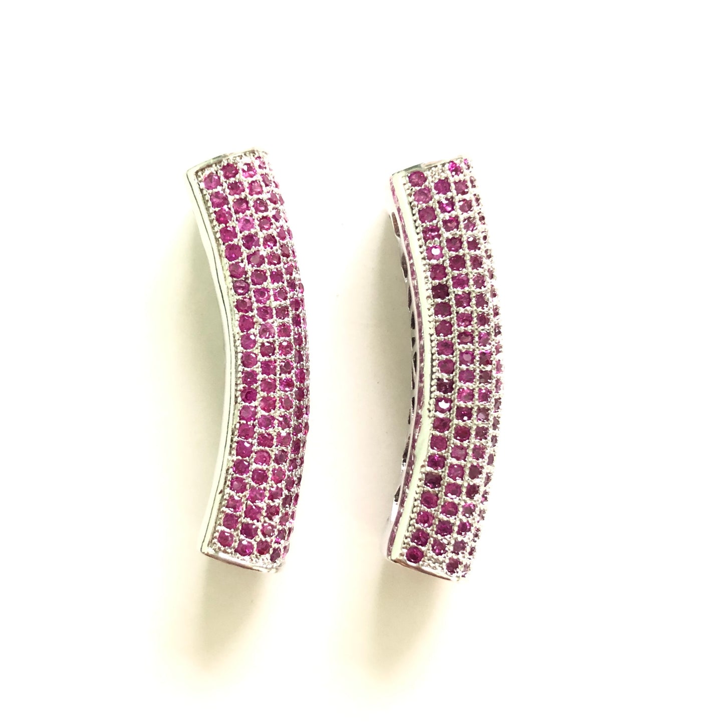 5-10pcs/lot 37.7*9mm Fuchsia CZ Paved Tube Bar Spacers Silver CZ Paved Spacers Colorful Zirconia Tube Bar Centerpieces Charms Beads Beyond