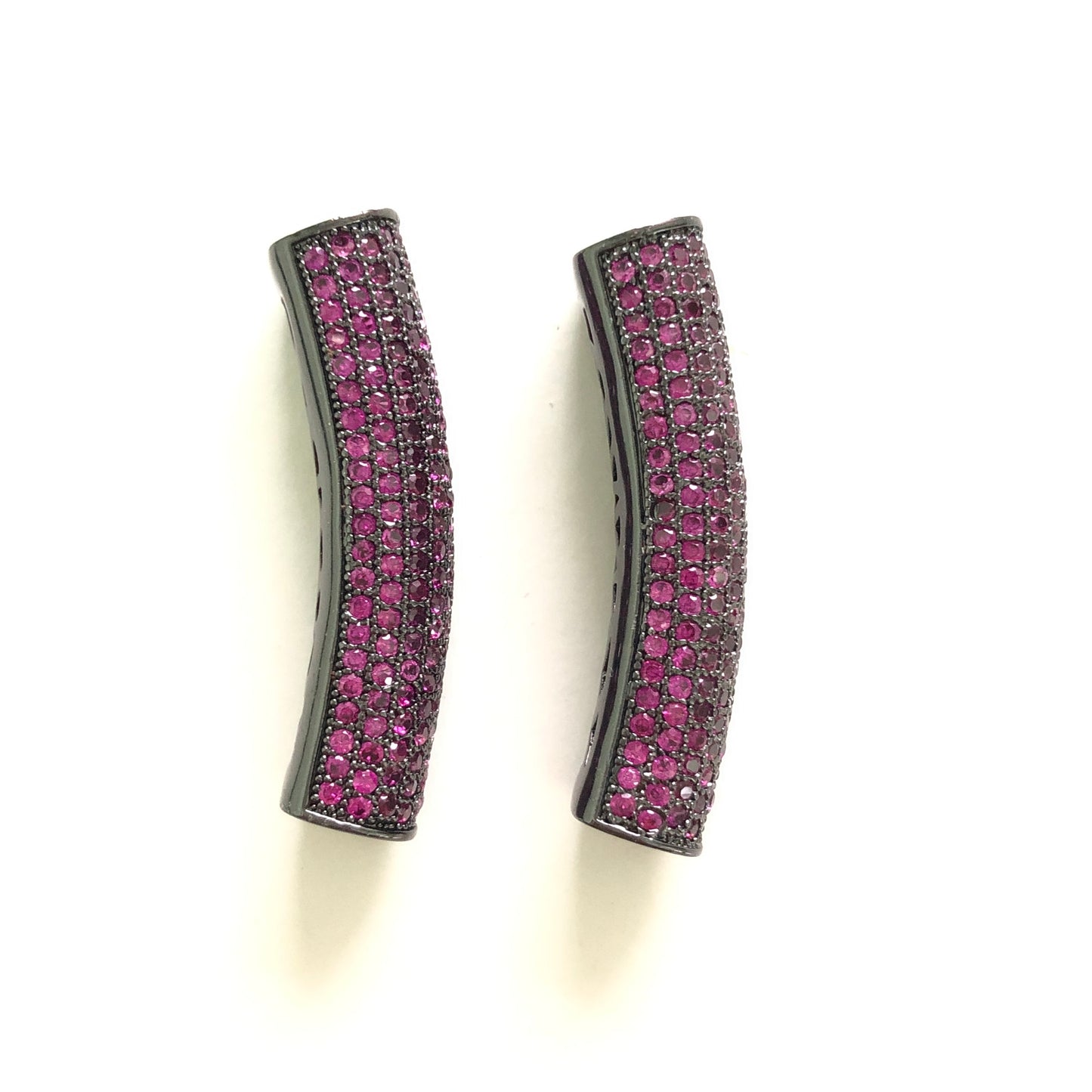 5-10pcs/lot 37.7*9mm Fuchsia CZ Paved Tube Bar Spacers Black CZ Paved Spacers Colorful Zirconia Tube Bar Centerpieces Charms Beads Beyond