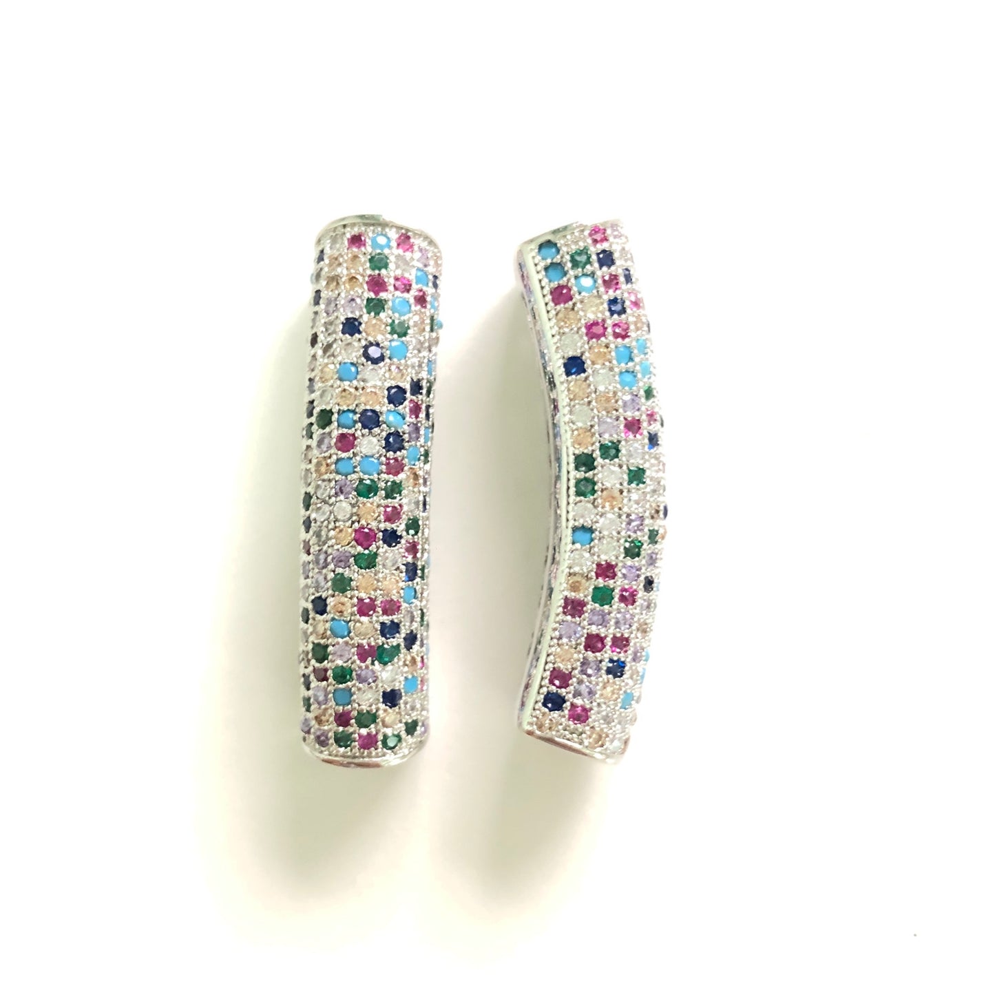 5-10pcs/lot 37.7*9mm Rainbow Multicolor CZ Paved Tube Bar Spacers Silver CZ Paved Spacers Colorful Zirconia Tube Bar Centerpieces Charms Beads Beyond