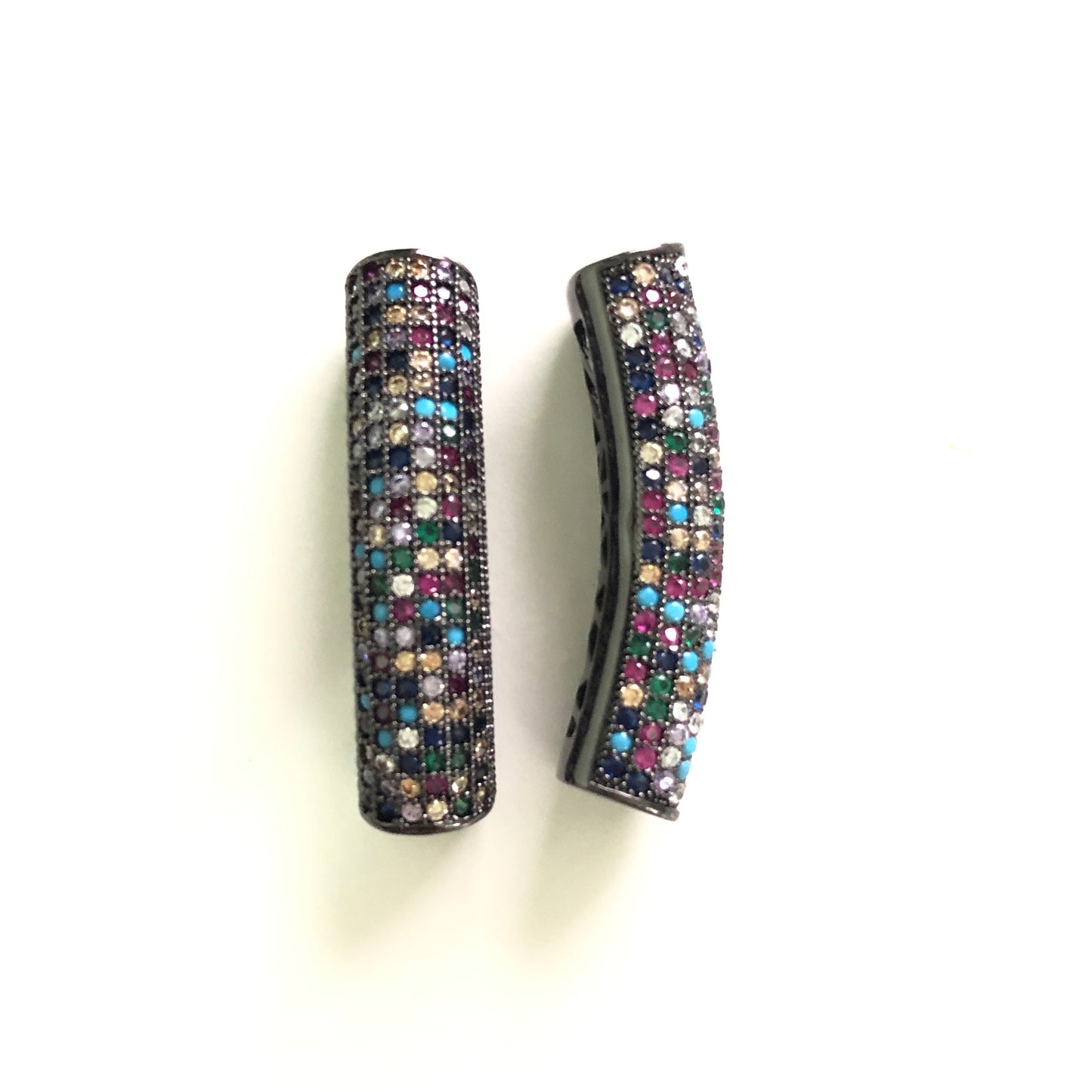 5-10pcs/lot 37.7*9mm Rainbow Multicolor CZ Paved Tube Bar Spacers Black CZ Paved Spacers Colorful Zirconia Tube Bar Centerpieces Charms Beads Beyond