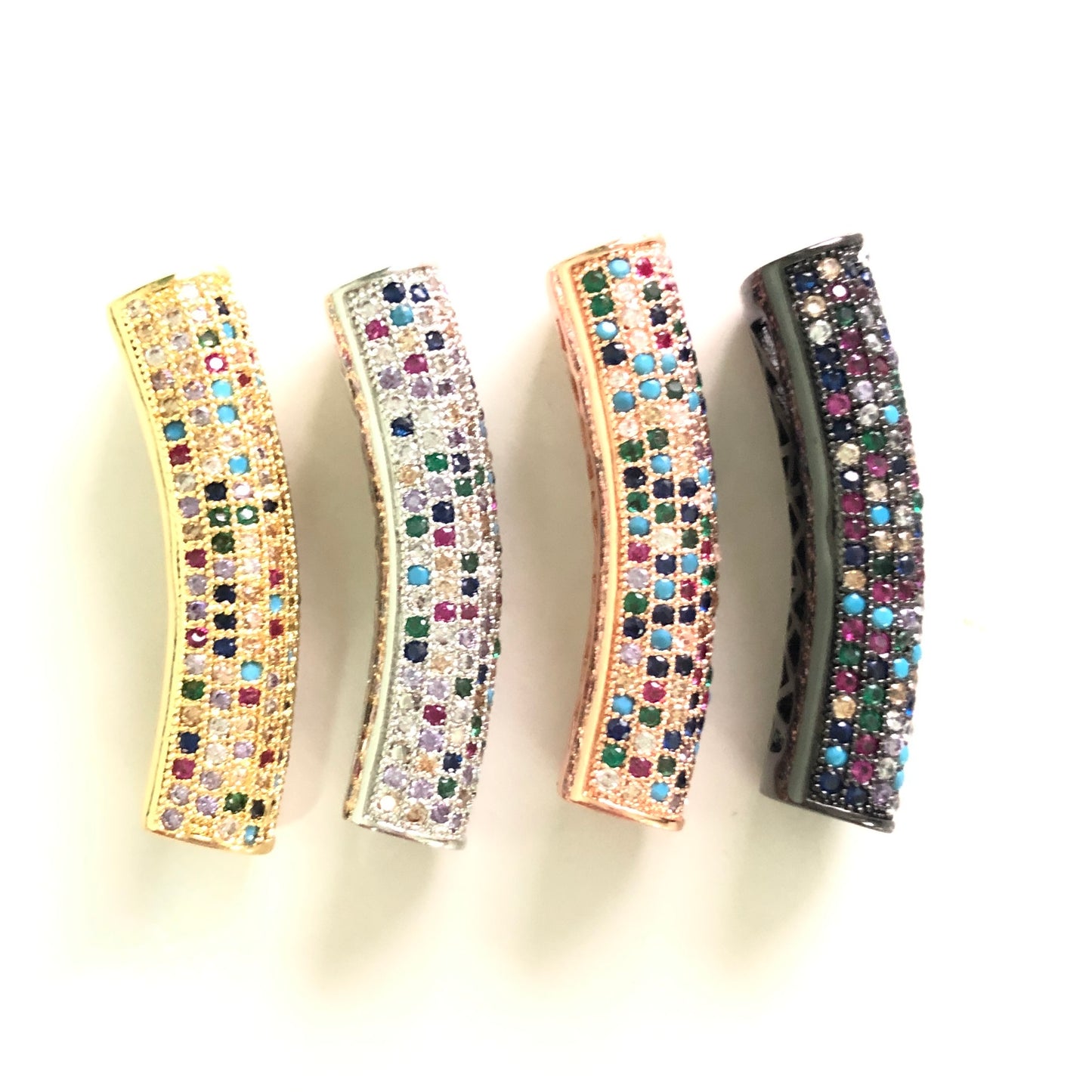 5-10pcs/lot 37.7*9mm Rainbow Multicolor CZ Paved Tube Bar Spacers CZ Paved Spacers Colorful Zirconia Tube Bar Centerpieces Charms Beads Beyond