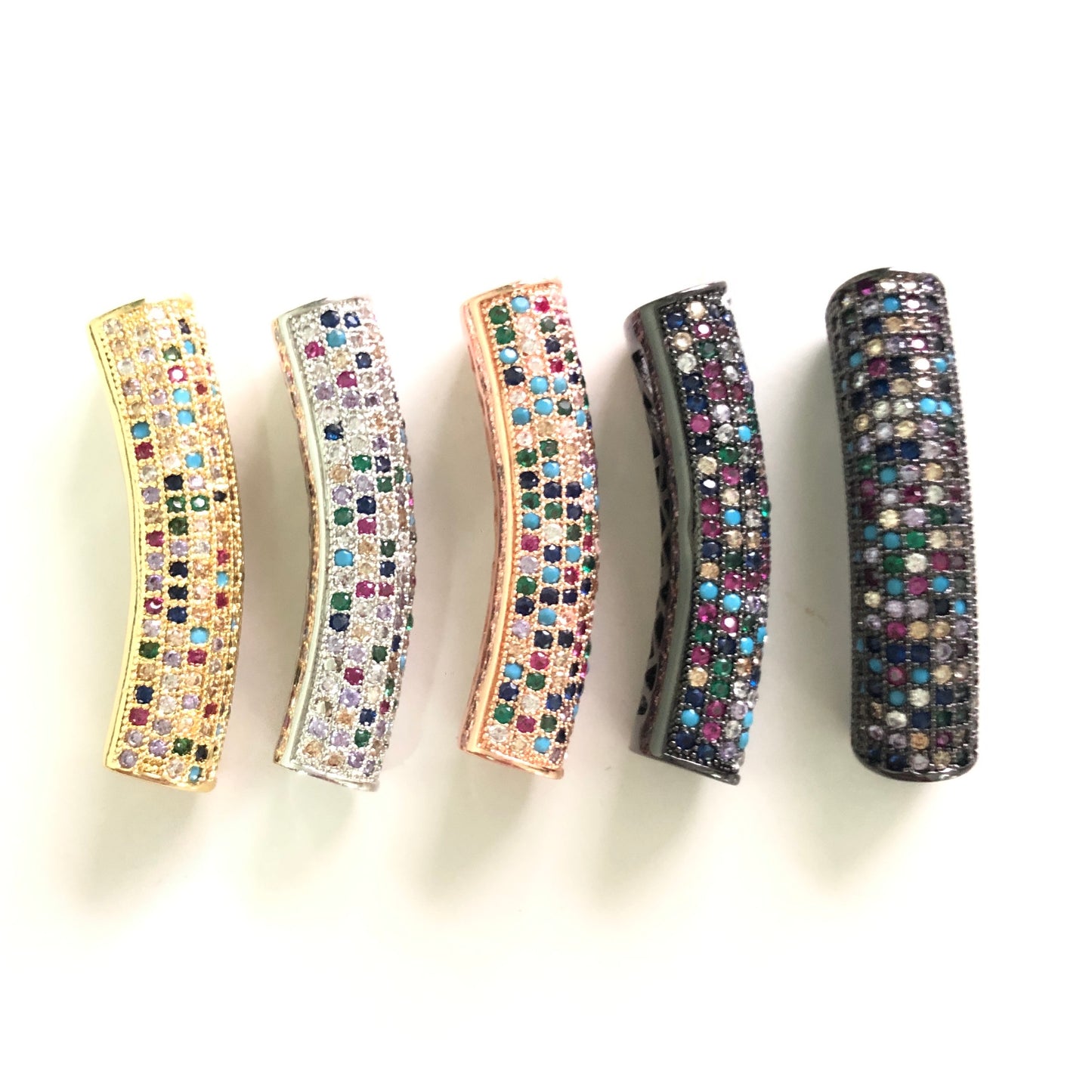 5-10pcs/lot 37.7*9mm Rainbow Multicolor CZ Paved Tube Bar Spacers CZ Paved Spacers Colorful Zirconia Tube Bar Centerpieces Charms Beads Beyond
