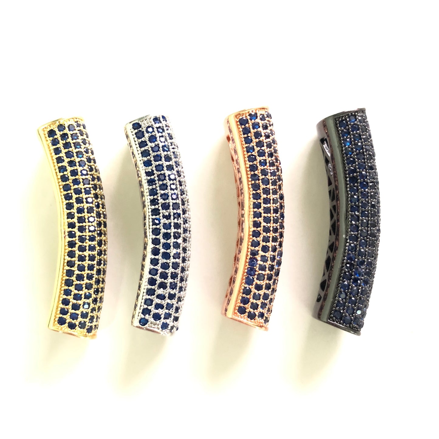 5-10pcs/lot 37.7*9mm Blue CZ Paved Tube Bar Spacers CZ Paved Spacers Colorful Zirconia Tube Bar Centerpieces Charms Beads Beyond