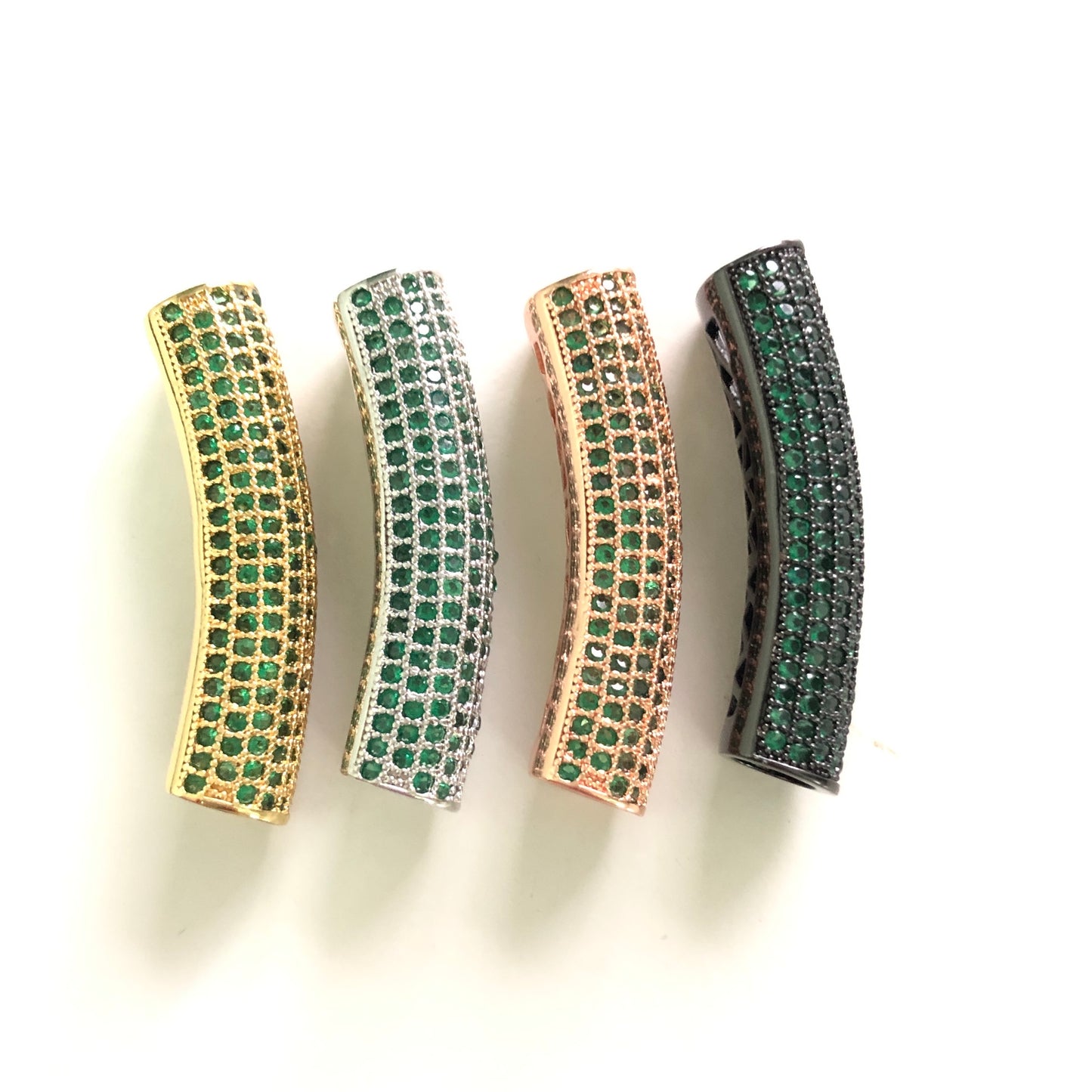 5-10pcs/lot 37.7*9mm Green CZ Paved Tube Bar Spacers CZ Paved Spacers Colorful Zirconia Tube Bar Centerpieces Charms Beads Beyond