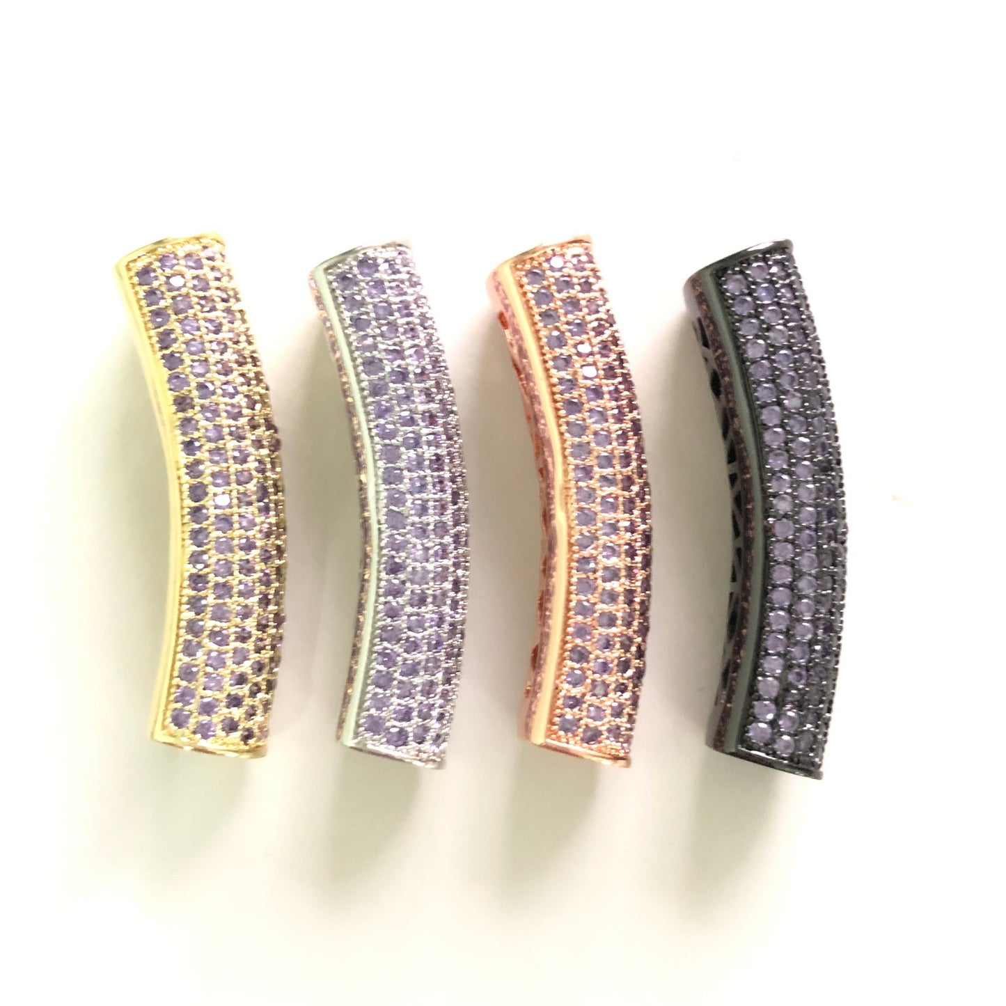 5-10pcs/lot 37.7*9mm Purple CZ Paved Tube Bar Spacers CZ Paved Spacers Colorful Zirconia Tube Bar Centerpieces Charms Beads Beyond