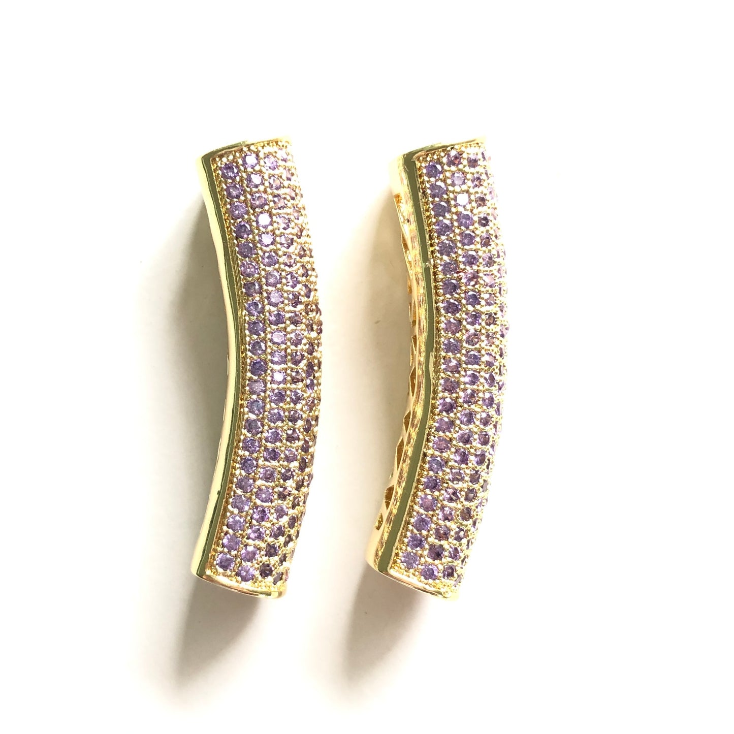 5-10pcs/lot 37.7*9mm Purple CZ Paved Tube Bar Spacers Gold CZ Paved Spacers Colorful Zirconia Tube Bar Centerpieces Charms Beads Beyond