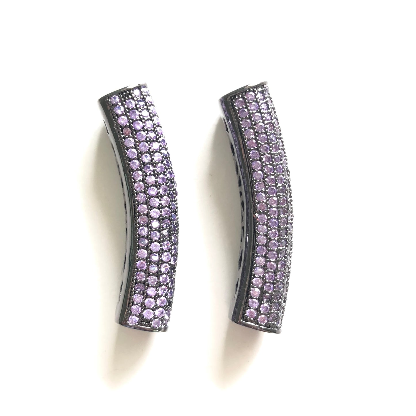 5-10pcs/lot 37.7*9mm Purple CZ Paved Tube Bar Spacers Black CZ Paved Spacers Colorful Zirconia Tube Bar Centerpieces Charms Beads Beyond