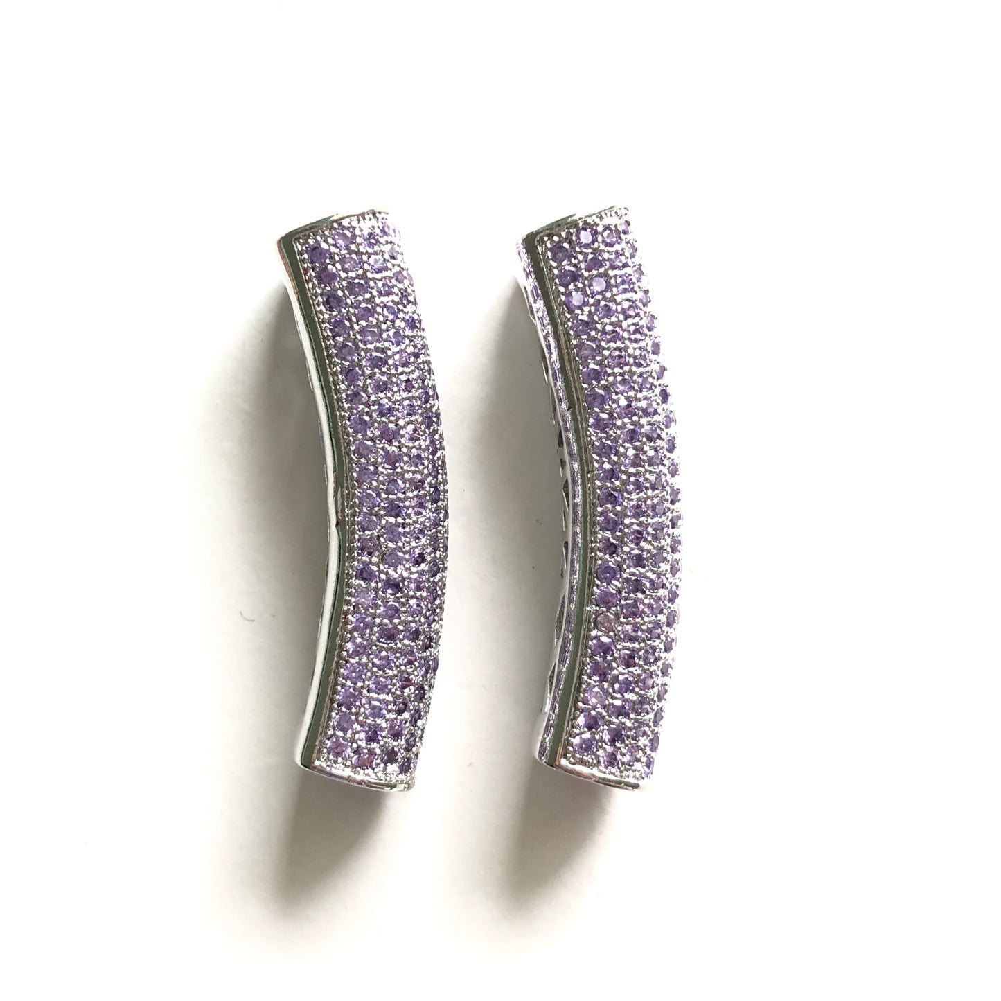 5-10pcs/lot 37.7*9mm Purple CZ Paved Tube Bar Spacers Silver CZ Paved Spacers Colorful Zirconia Tube Bar Centerpieces Charms Beads Beyond