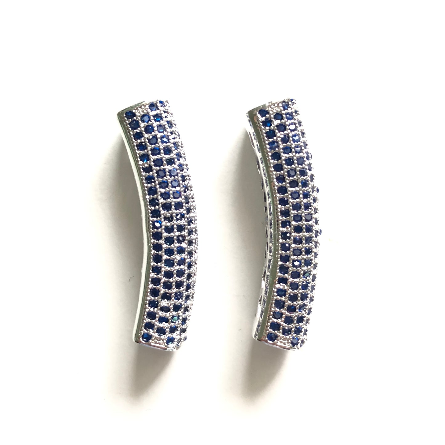 5-10pcs/lot 37.7*9mm Blue CZ Paved Tube Bar Spacers Silver CZ Paved Spacers Colorful Zirconia Tube Bar Centerpieces Charms Beads Beyond