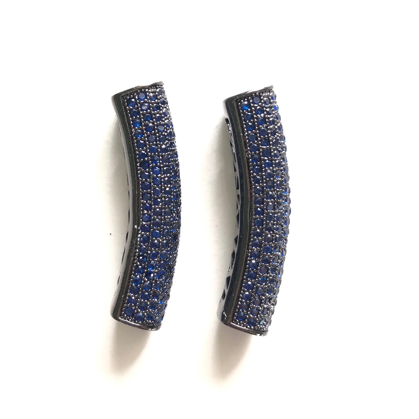 5-10pcs/lot 37.7*9mm Blue CZ Paved Tube Bar Spacers Black CZ Paved Spacers Colorful Zirconia Tube Bar Centerpieces Charms Beads Beyond