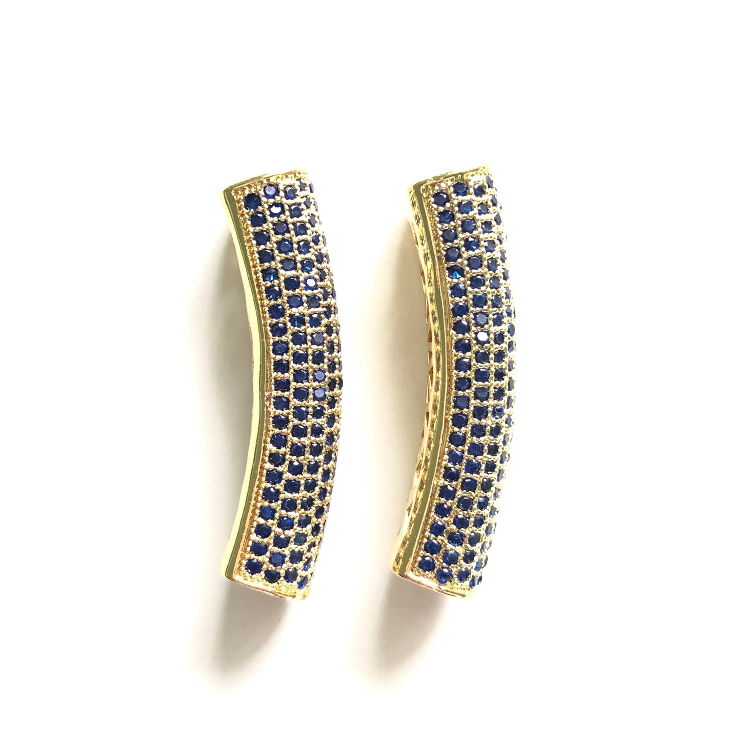 5-10pcs/lot 37.7*9mm Blue CZ Paved Tube Bar Spacers Gold CZ Paved Spacers Colorful Zirconia Tube Bar Centerpieces Charms Beads Beyond