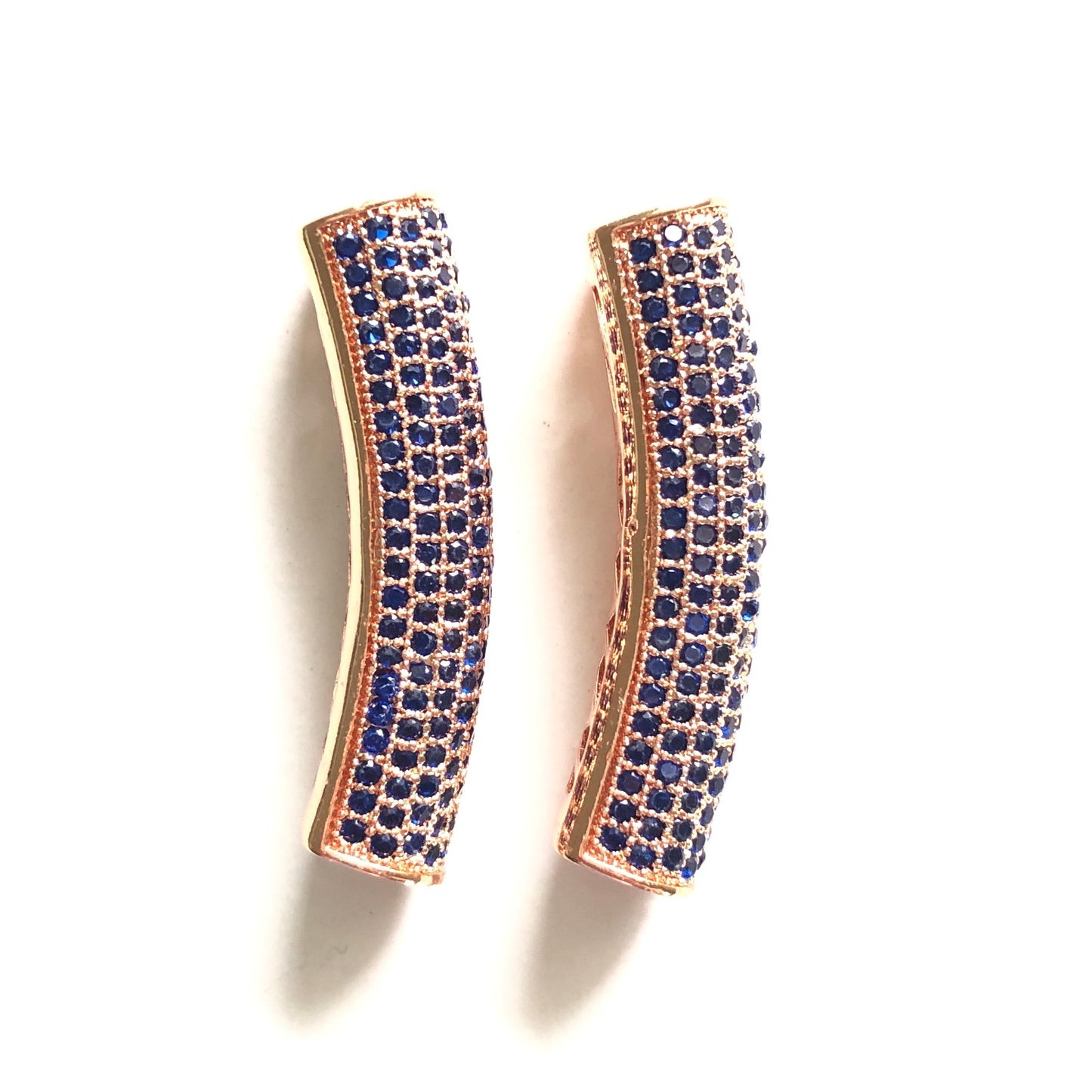 5-10pcs/lot 37.7*9mm Blue CZ Paved Tube Bar Spacers Rose Gold CZ Paved Spacers Colorful Zirconia Tube Bar Centerpieces Charms Beads Beyond
