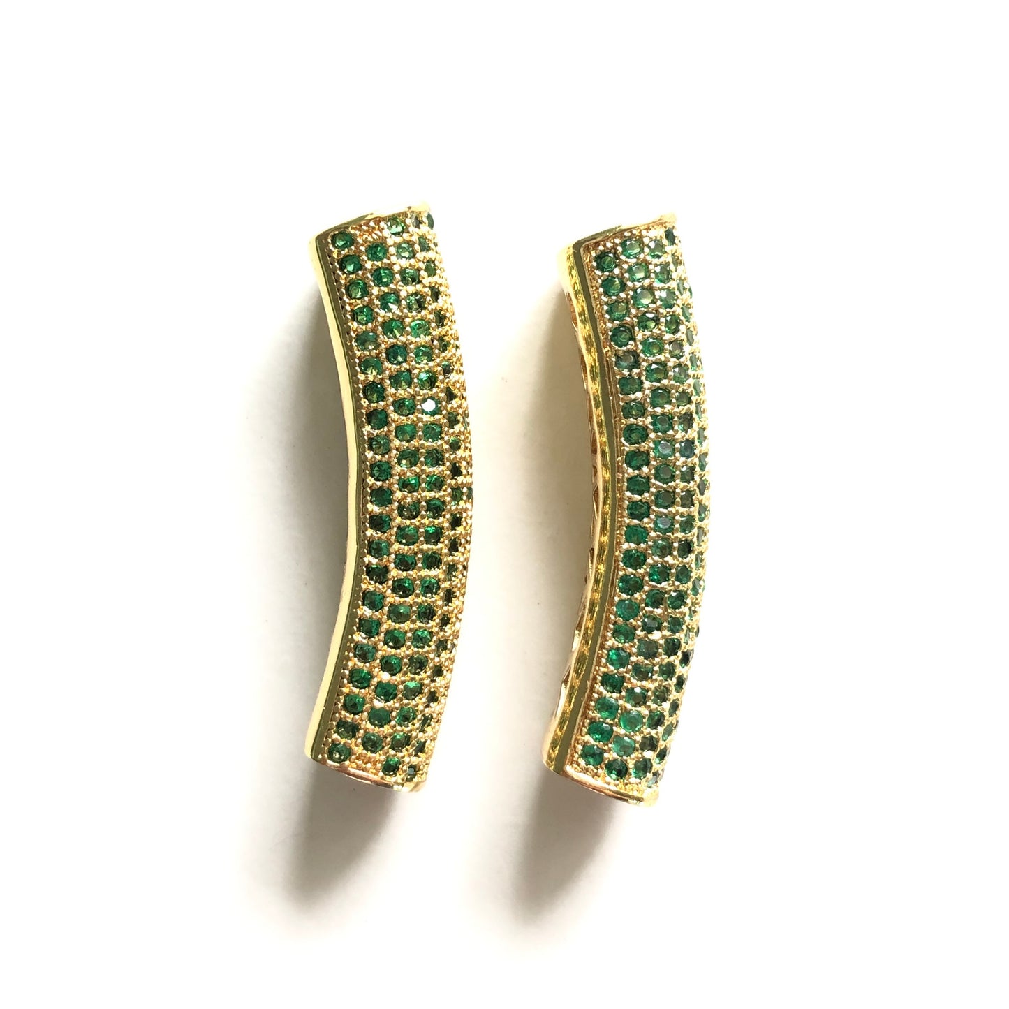 5-10pcs/lot 37.7*9mm Green CZ Paved Tube Bar Spacers Gold CZ Paved Spacers Colorful Zirconia Tube Bar Centerpieces Charms Beads Beyond
