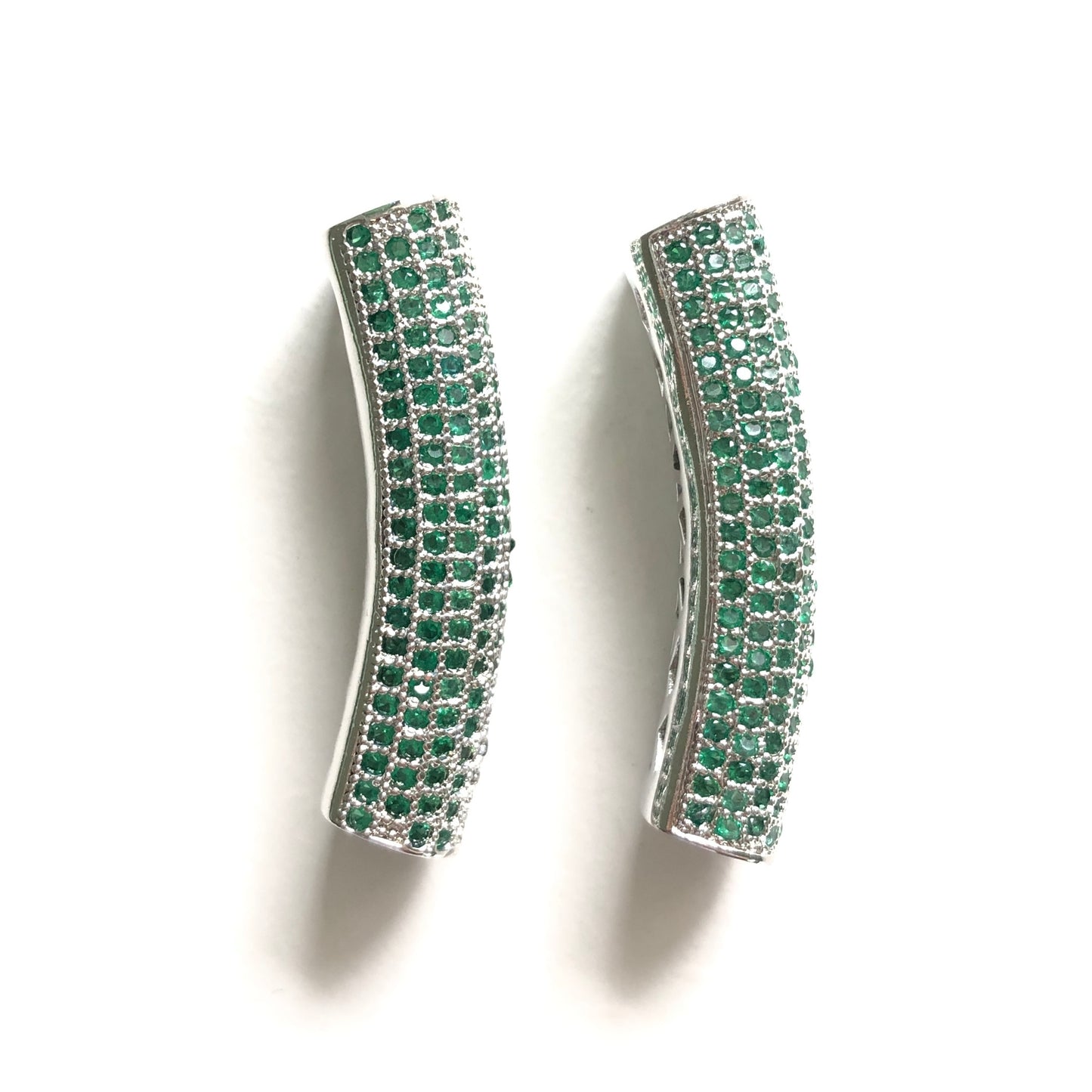 5-10pcs/lot 37.7*9mm Green CZ Paved Tube Bar Spacers Silver CZ Paved Spacers Colorful Zirconia Tube Bar Centerpieces Charms Beads Beyond