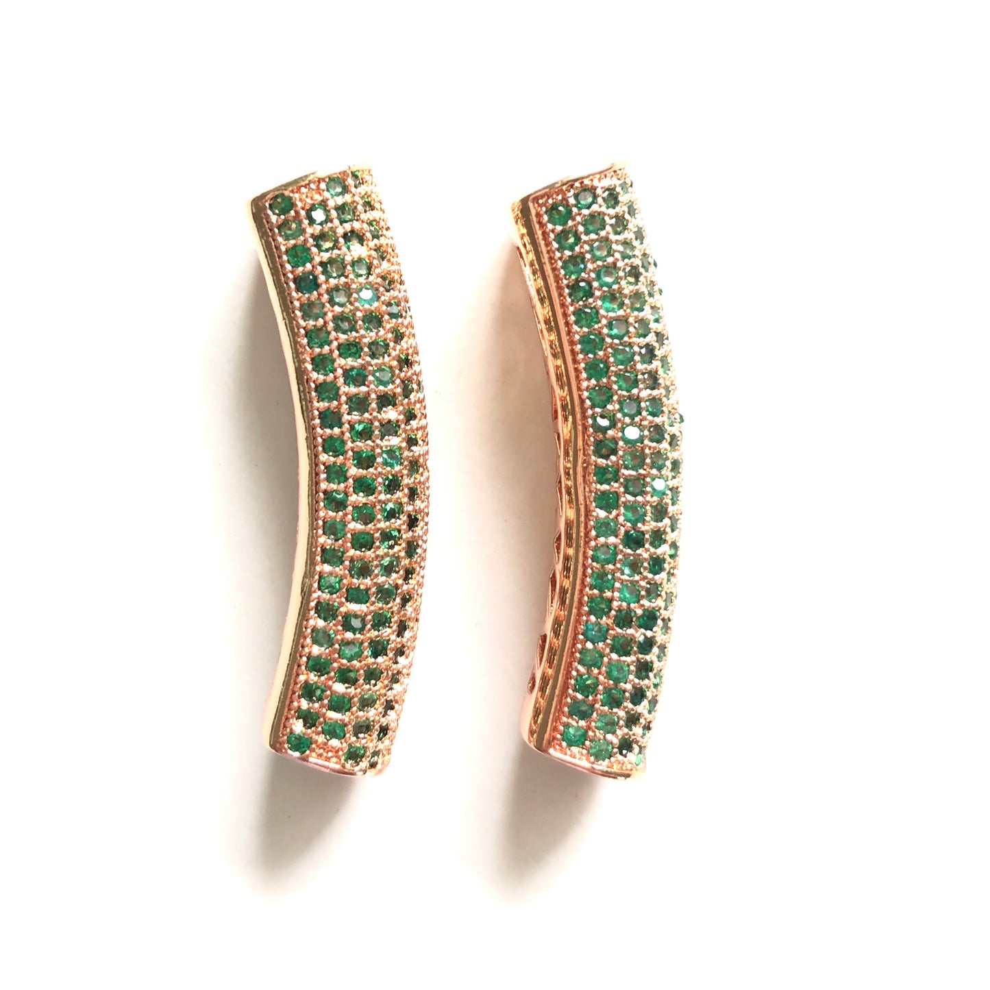 5-10pcs/lot 37.7*9mm Green CZ Paved Tube Bar Spacers Rose Gold CZ Paved Spacers Colorful Zirconia Tube Bar Centerpieces Charms Beads Beyond