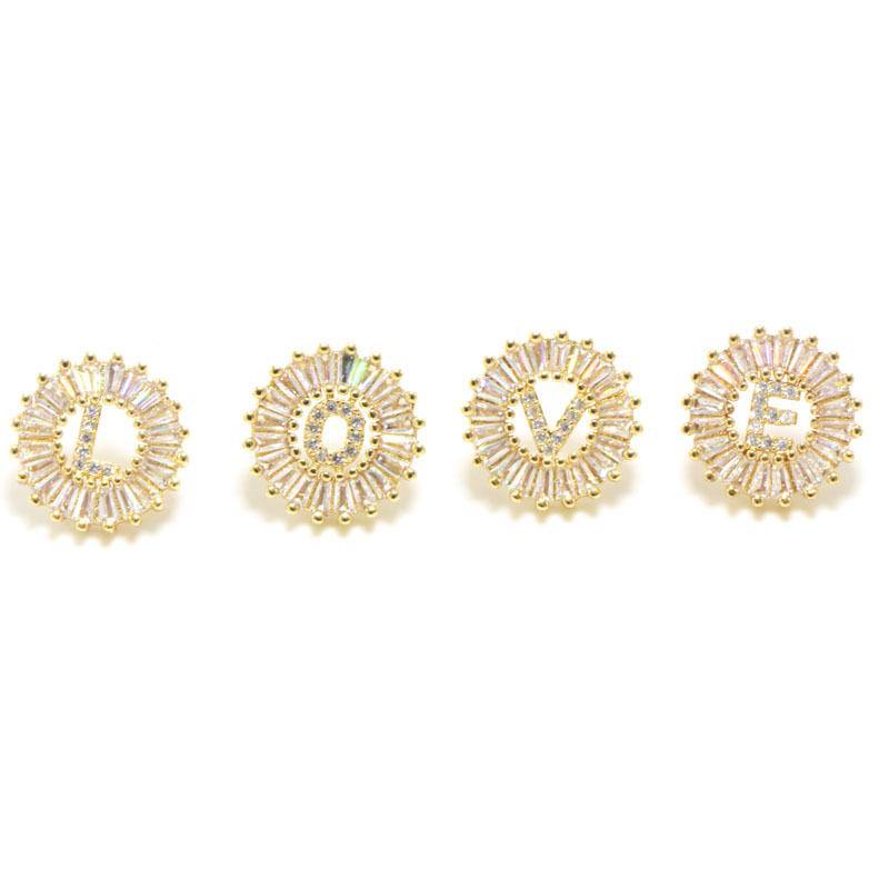 10pairs/lot CZ Paved Small Initial Earrings-Gold Accessories Charms Beads Beyond