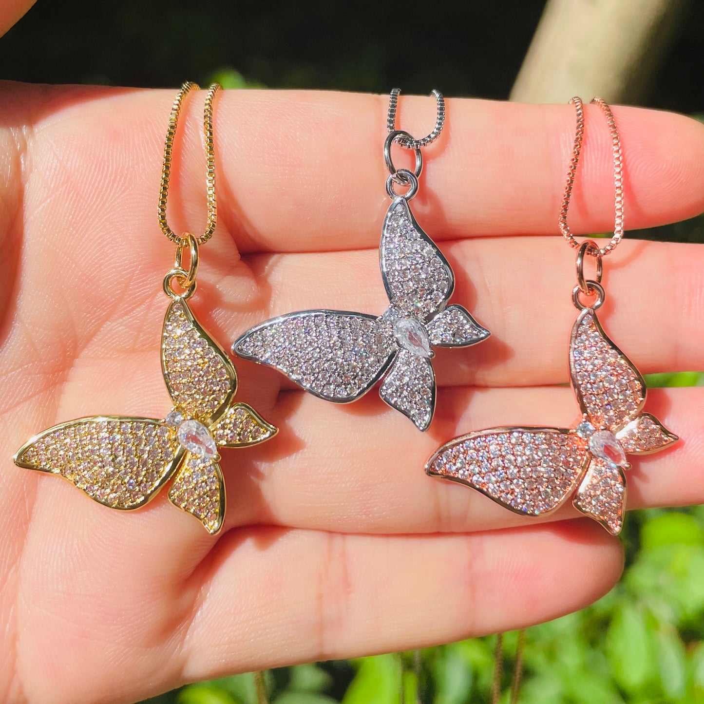 5pcs/lot 18/20inch Box Chain CZ Pave Butterfly Neckalce Necklaces Charms Beads Beyond