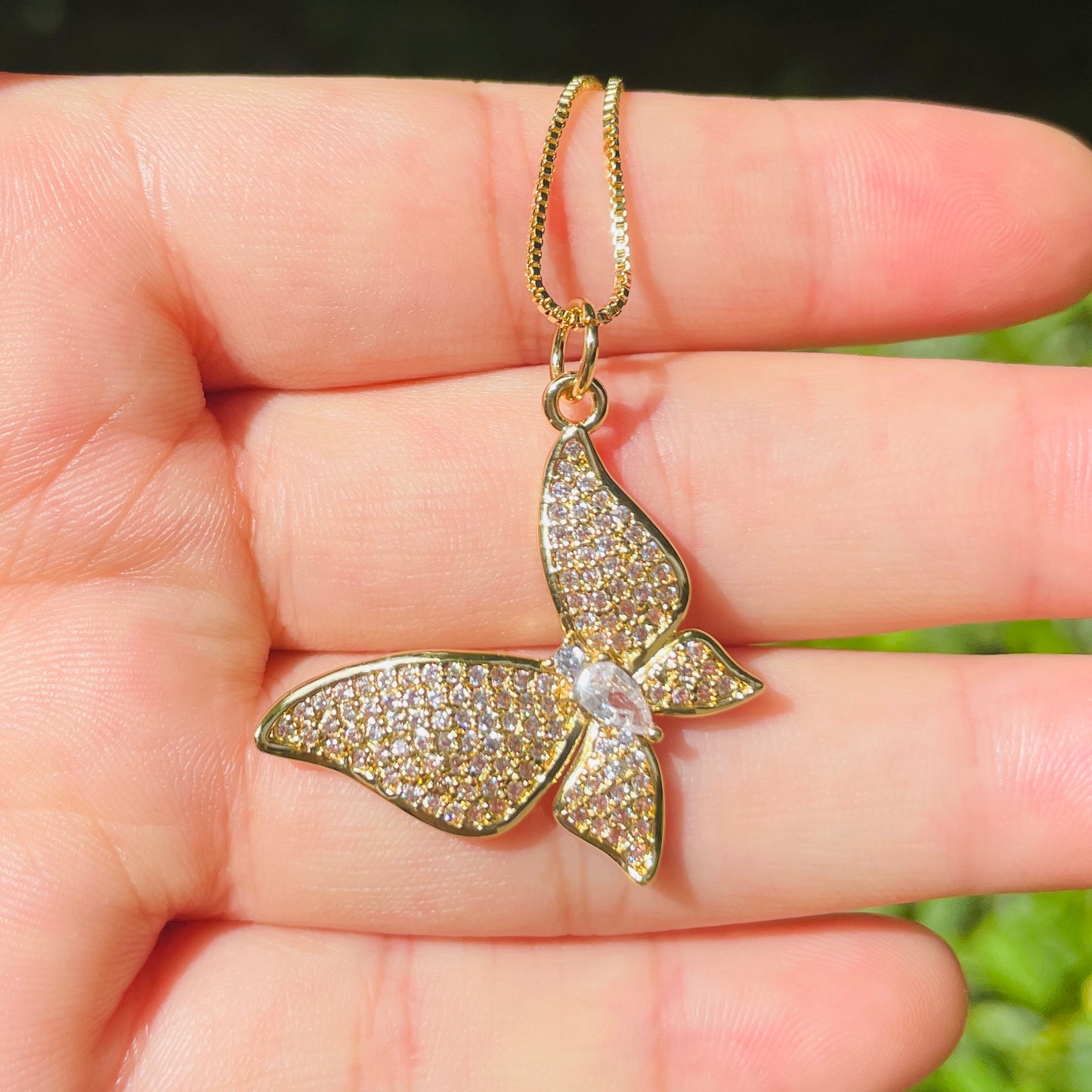 5pcs/lot 18/20inch Box Chain CZ Pave Butterfly Neckalce Necklaces Charms Beads Beyond