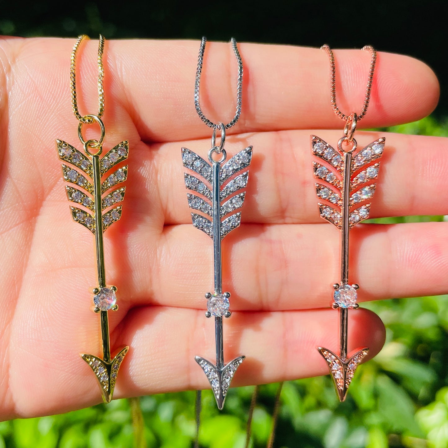 5pcs/lot 18/20inch Box Chain CZ Pave Arrow Neckalce Necklaces Charms Beads Beyond