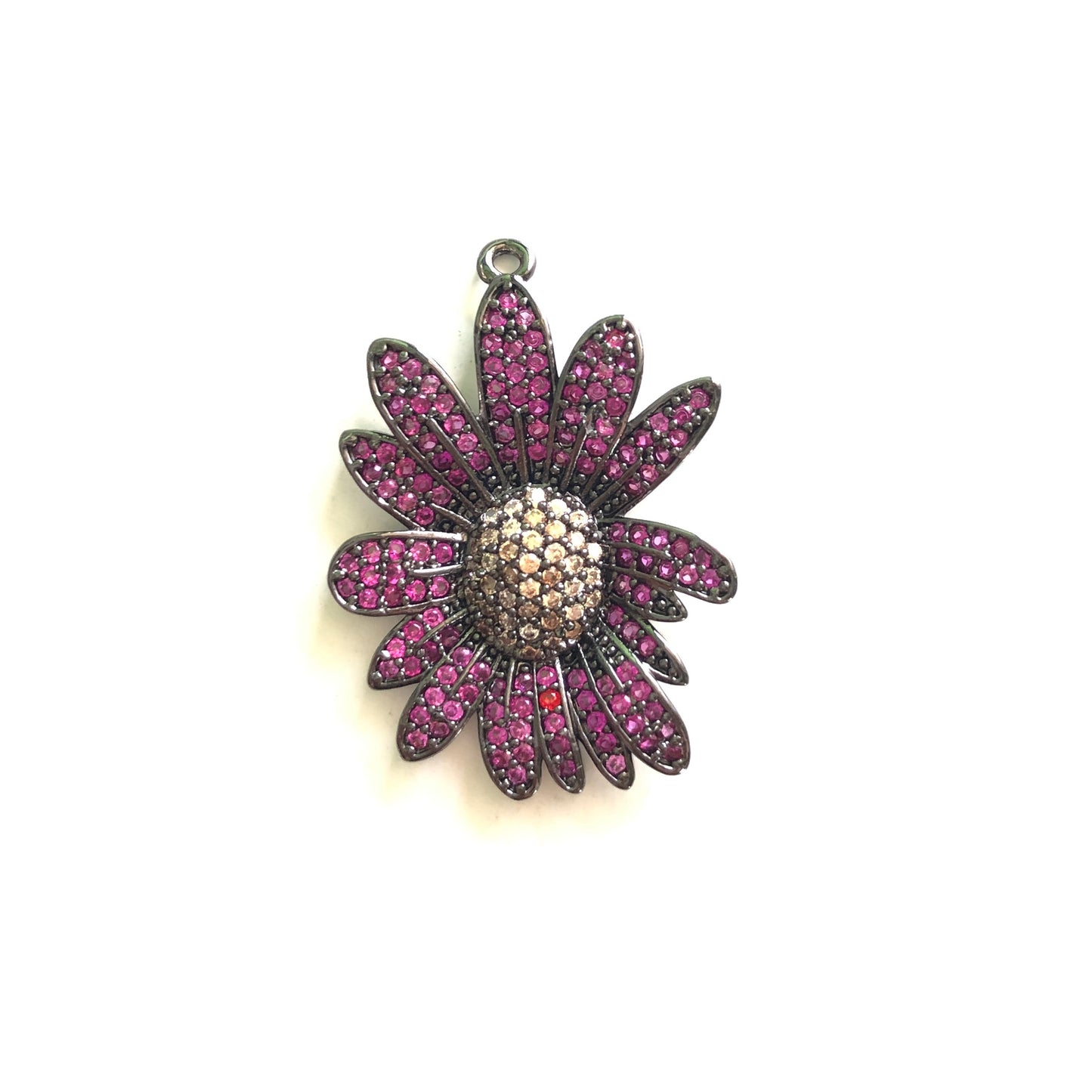 5/lot 27.5*21.5mm Colorful CZ Paved Flower Charms Fuchsia CZ Paved Charms Colorful Zirconia Flowers Charms Beads Beyond
