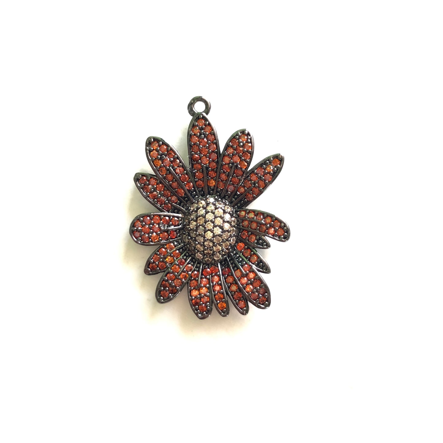 5/lot 27.5*21.5mm Colorful CZ Paved Flower Charms Reddish Orange CZ Paved Charms Colorful Zirconia Flowers Charms Beads Beyond