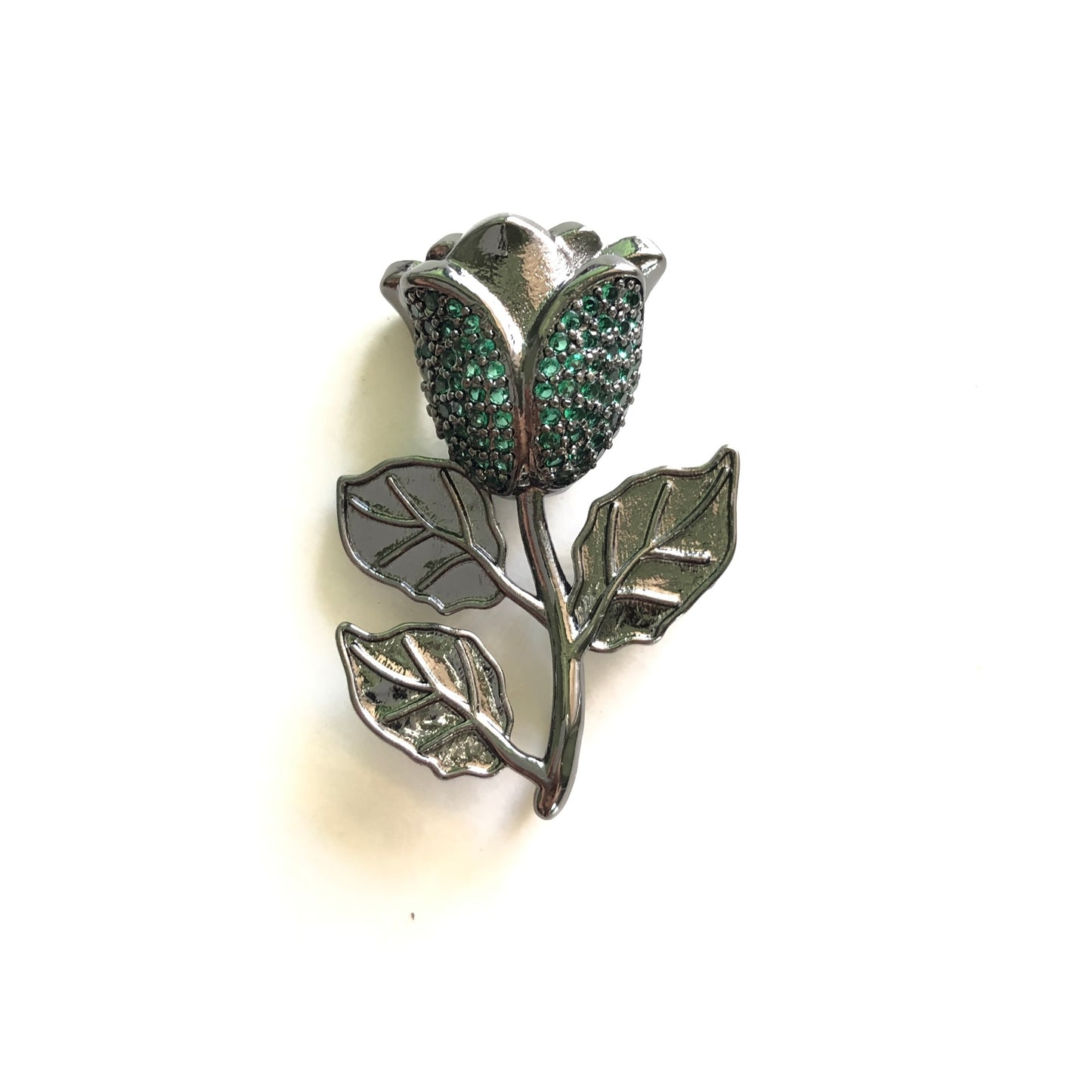 5pcs/lot 32*23mm Colorful CZ Paved Black Rose Charms Green CZ Paved Charms Colorful Zirconia Flowers Large Sizes On Sale Charms Beads Beyond