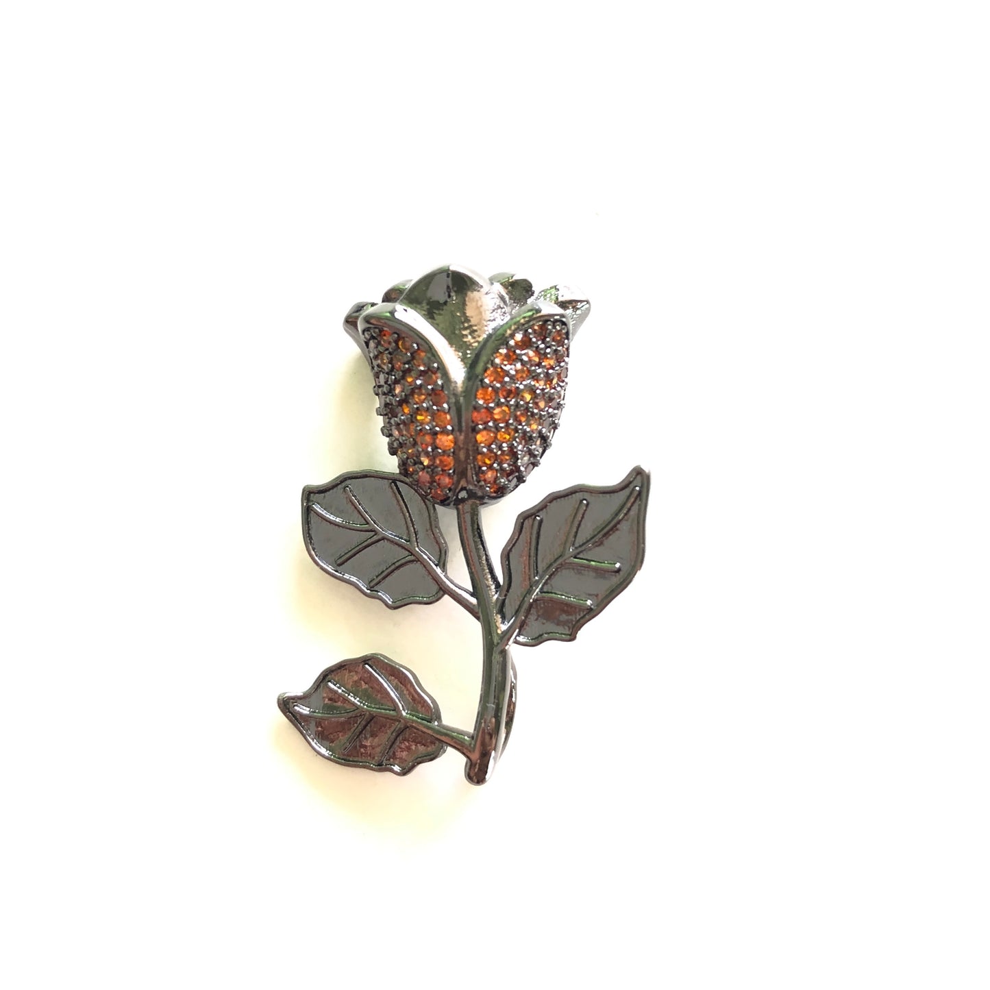 5pcs/lot 32*23mm Colorful CZ Paved Black Rose Charms Reddish Orange CZ Paved Charms Colorful Zirconia Flowers Large Sizes On Sale Charms Beads Beyond