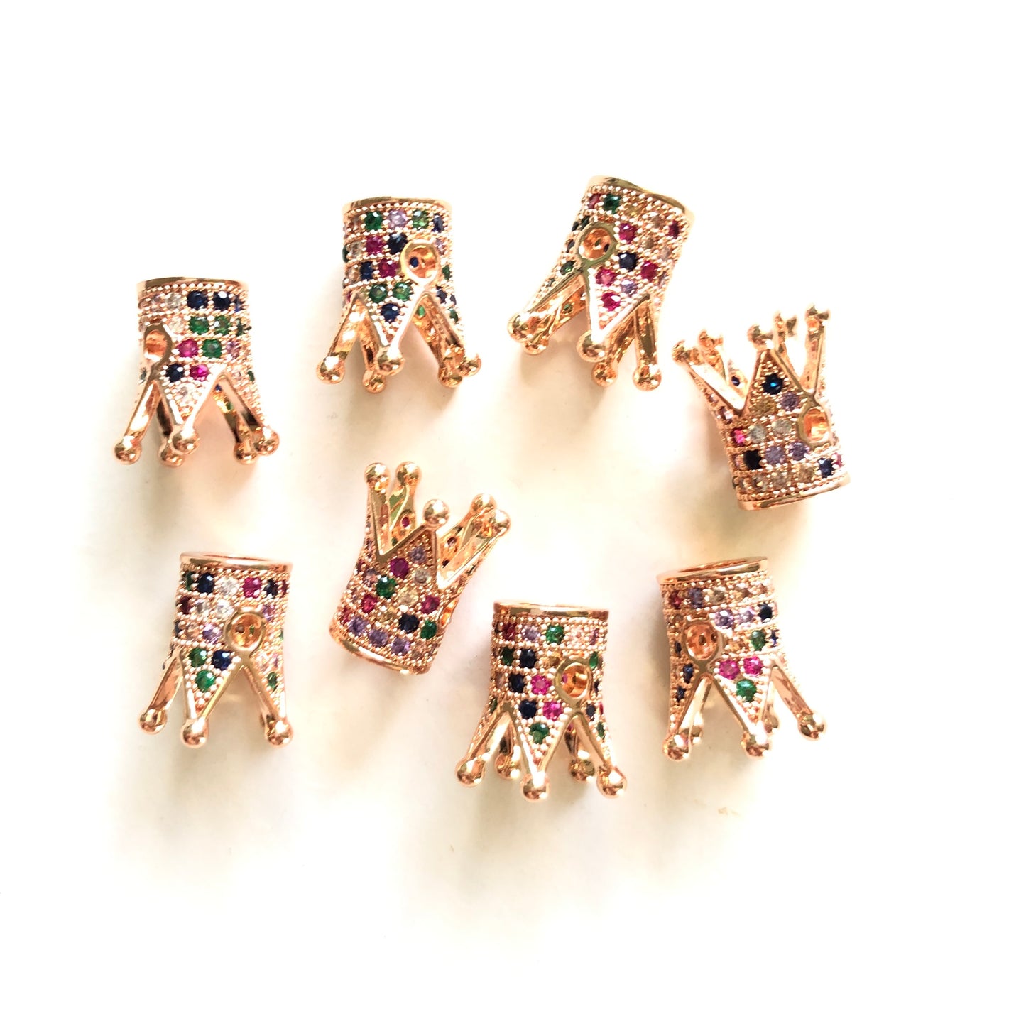 10pcs/lot Multicolor CZ Paved Crown Spacers Rose Gold CZ Paved Spacers Colorful Zirconia Crown Beads Charms Beads Beyond