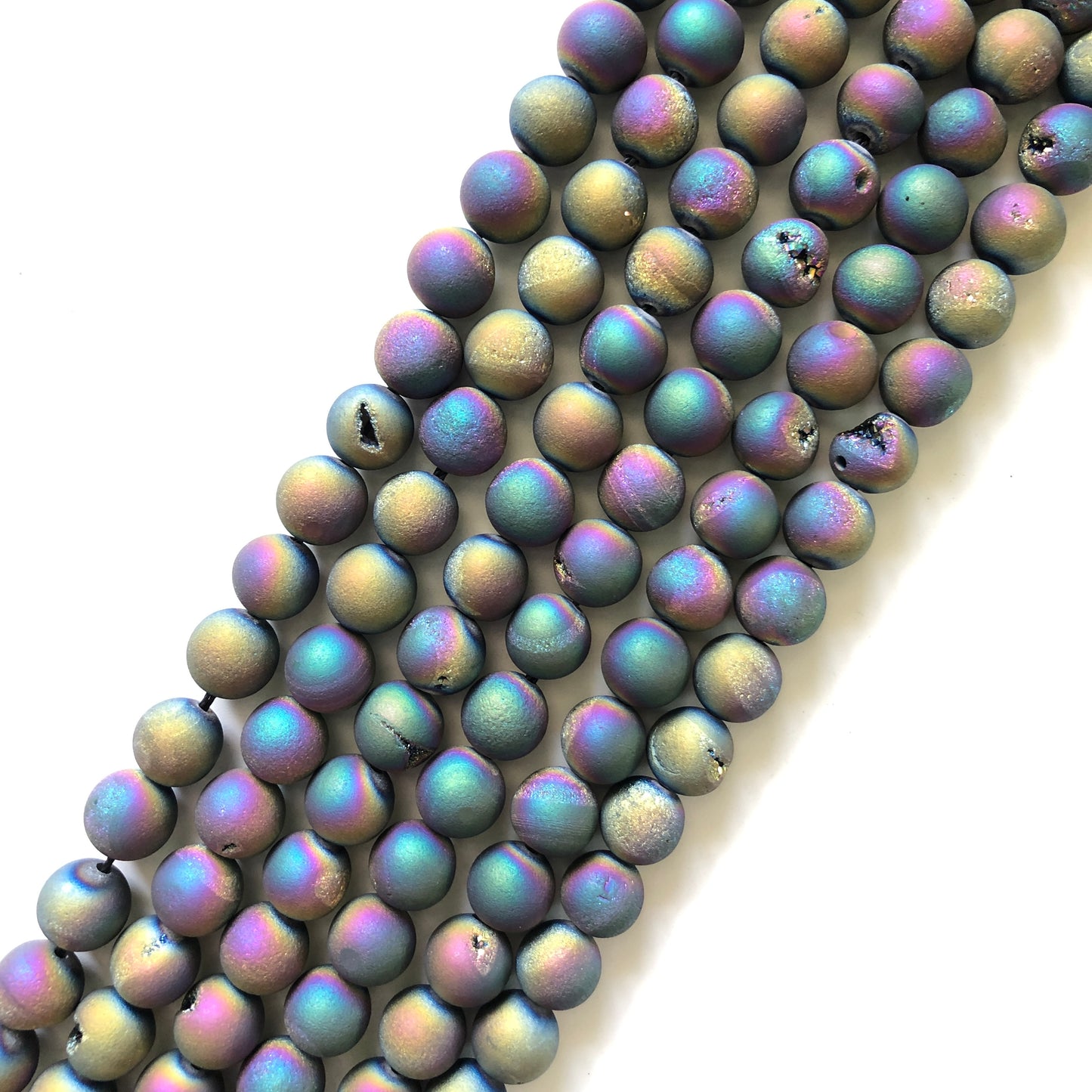 2 Strands/lot 10mm Matte Rainbow Druzy Agate Round Beads Stone Beads Other Stone Beads Charms Beads Beyond