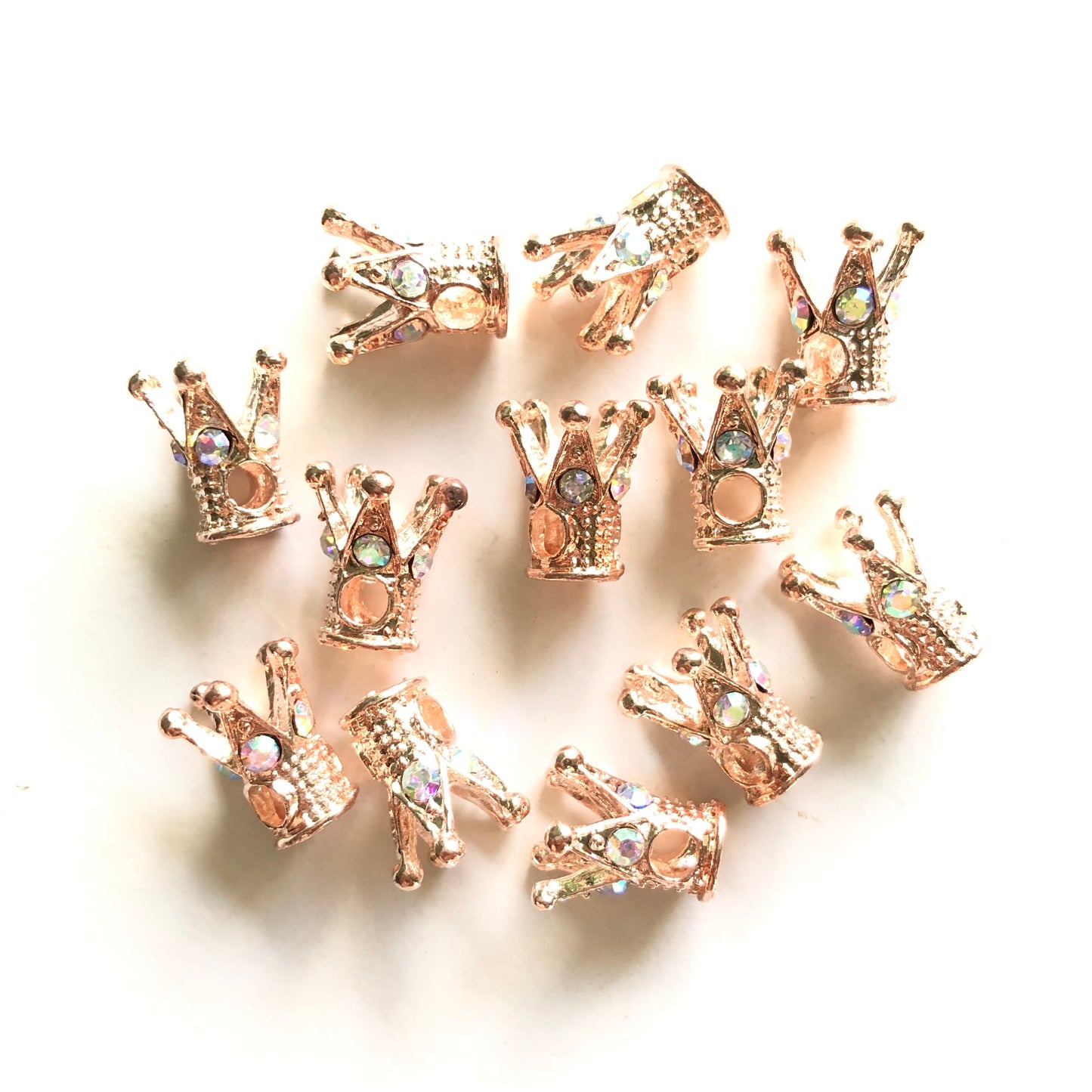 20-50pcs/lot Clear AB Rhinestone Paved Alloy Crown Spacers Rose Gold Alloy Spacers & Wholesale Charms Beads Beyond