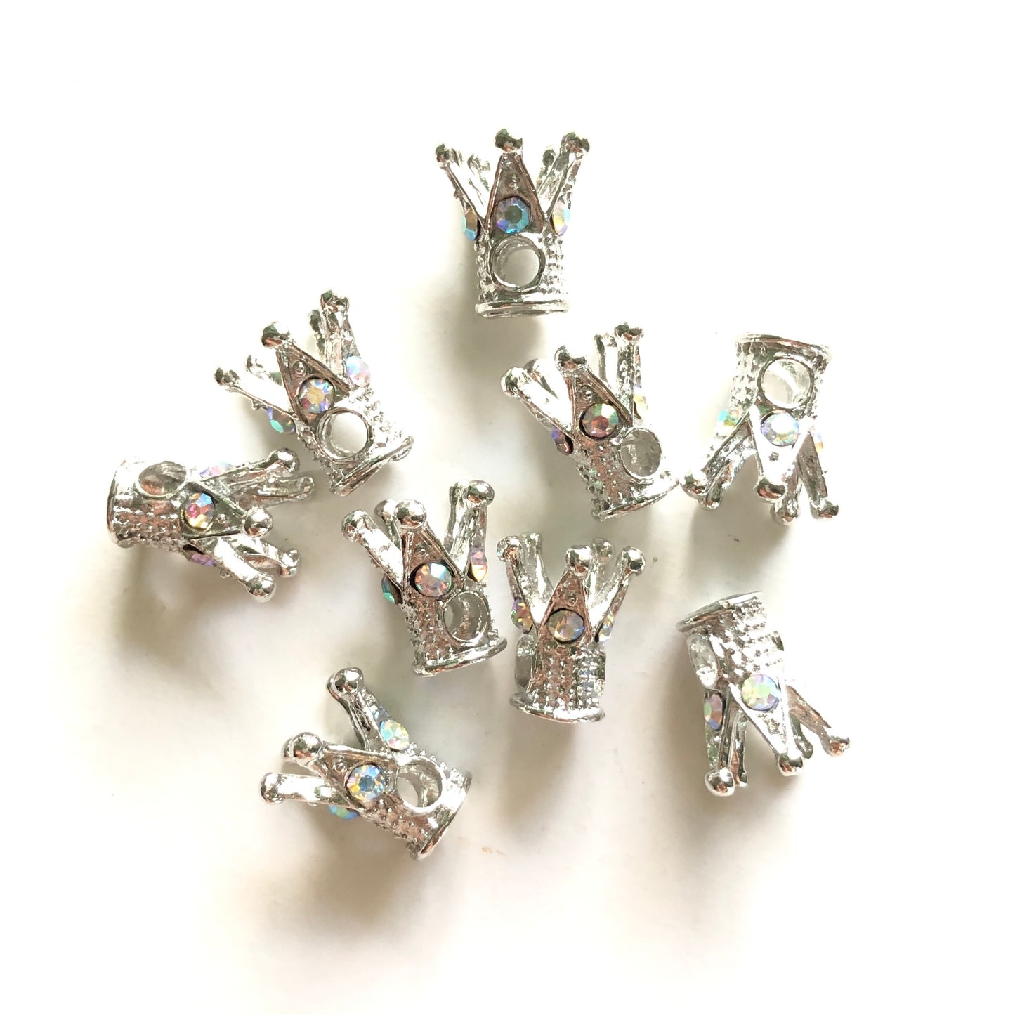 20-50pcs/lot Clear AB Rhinestone Paved Alloy Crown Spacers Silver Alloy Spacers & Wholesale Charms Beads Beyond